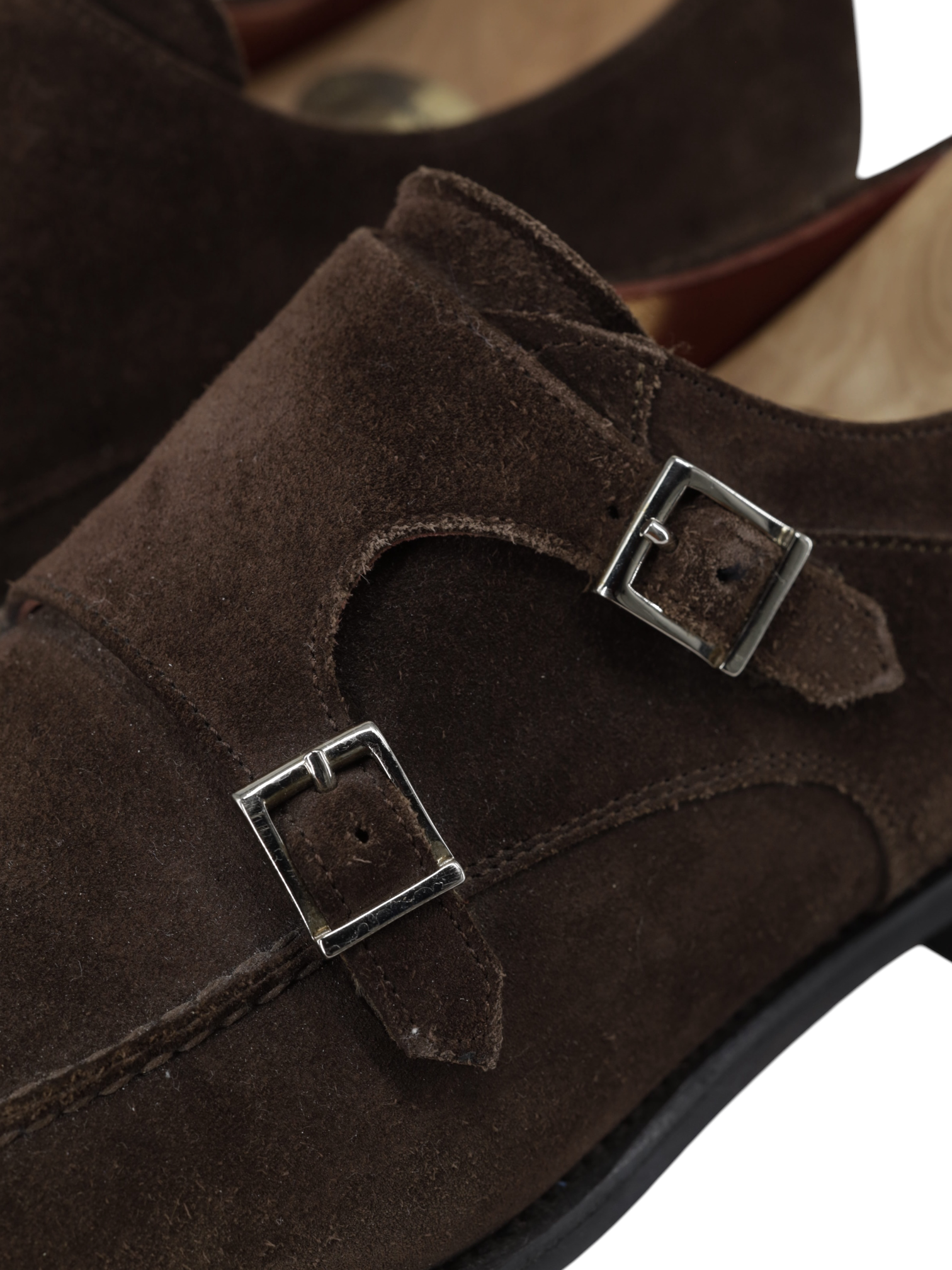 Santoni Dark Brown Suede City-Sole Double Monk + Belt