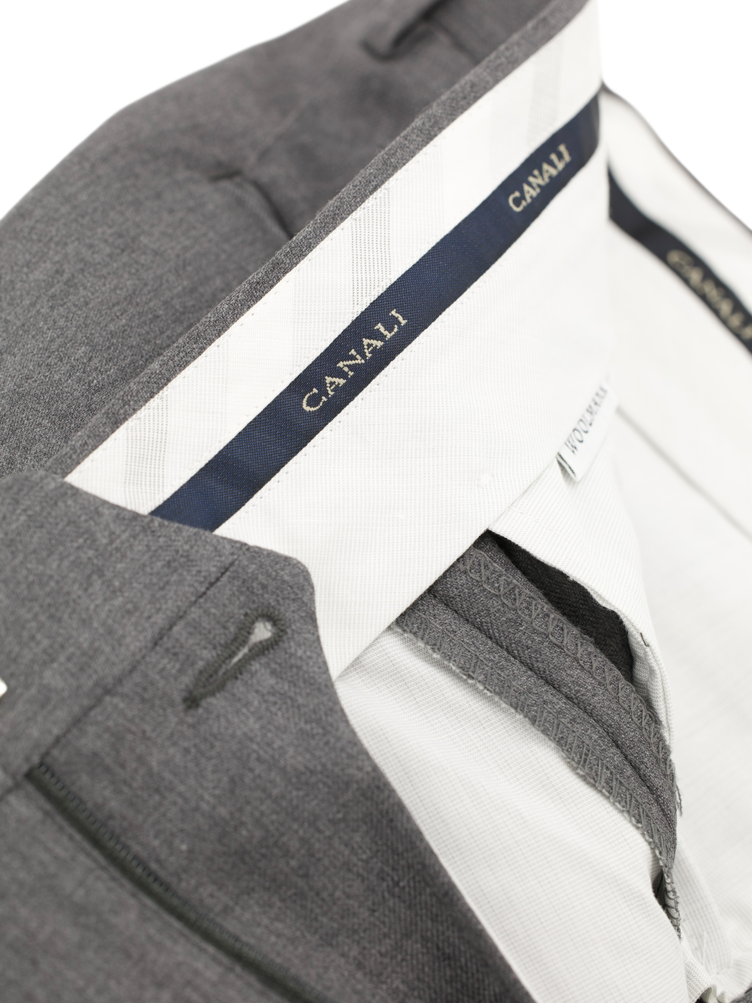Canali Grey Wool Twill Double-Pleated Trousers