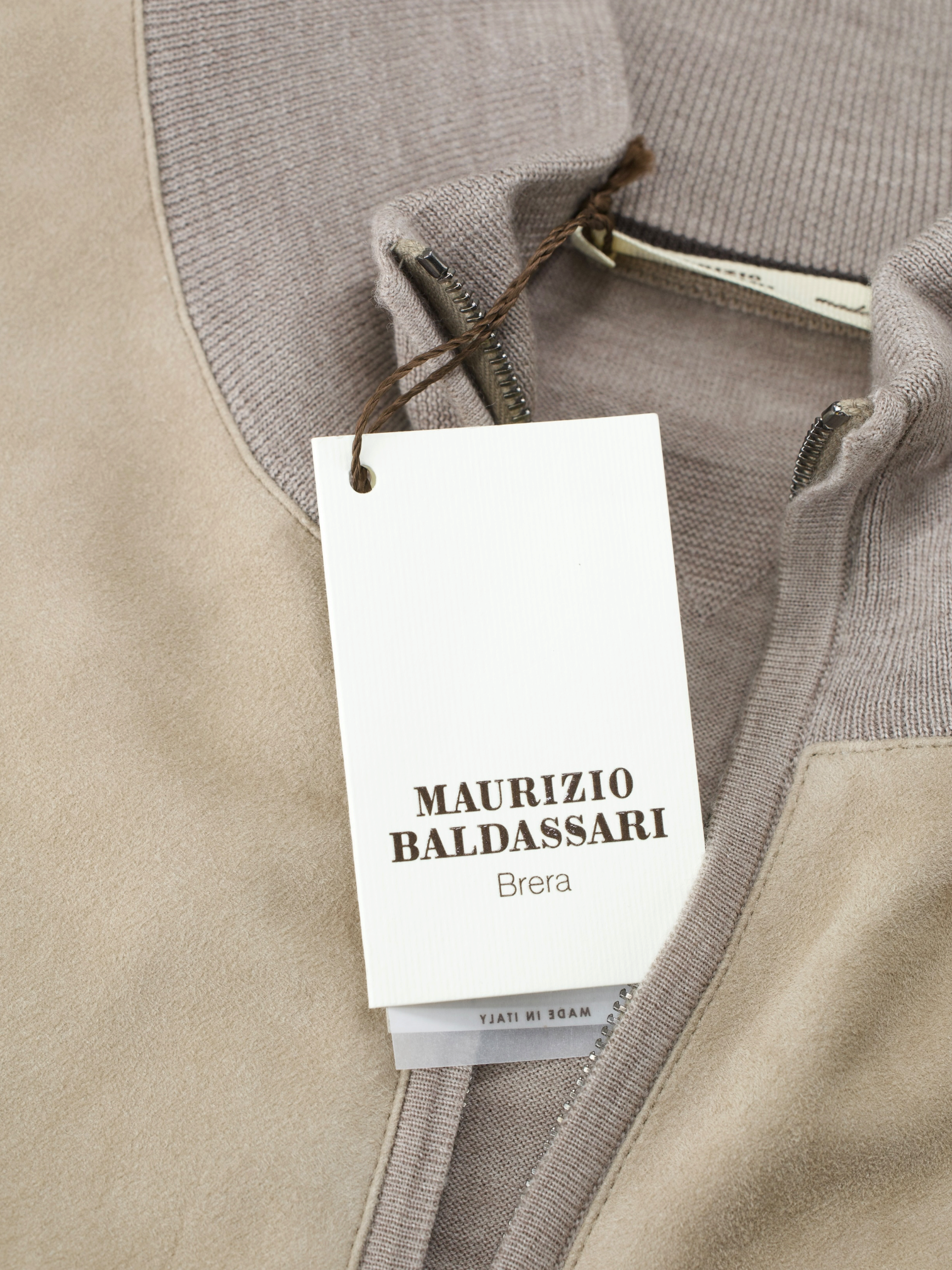 Maurizio Baldassari Light Brown Jersey-Wool & Suede Full-Zip Cardigan