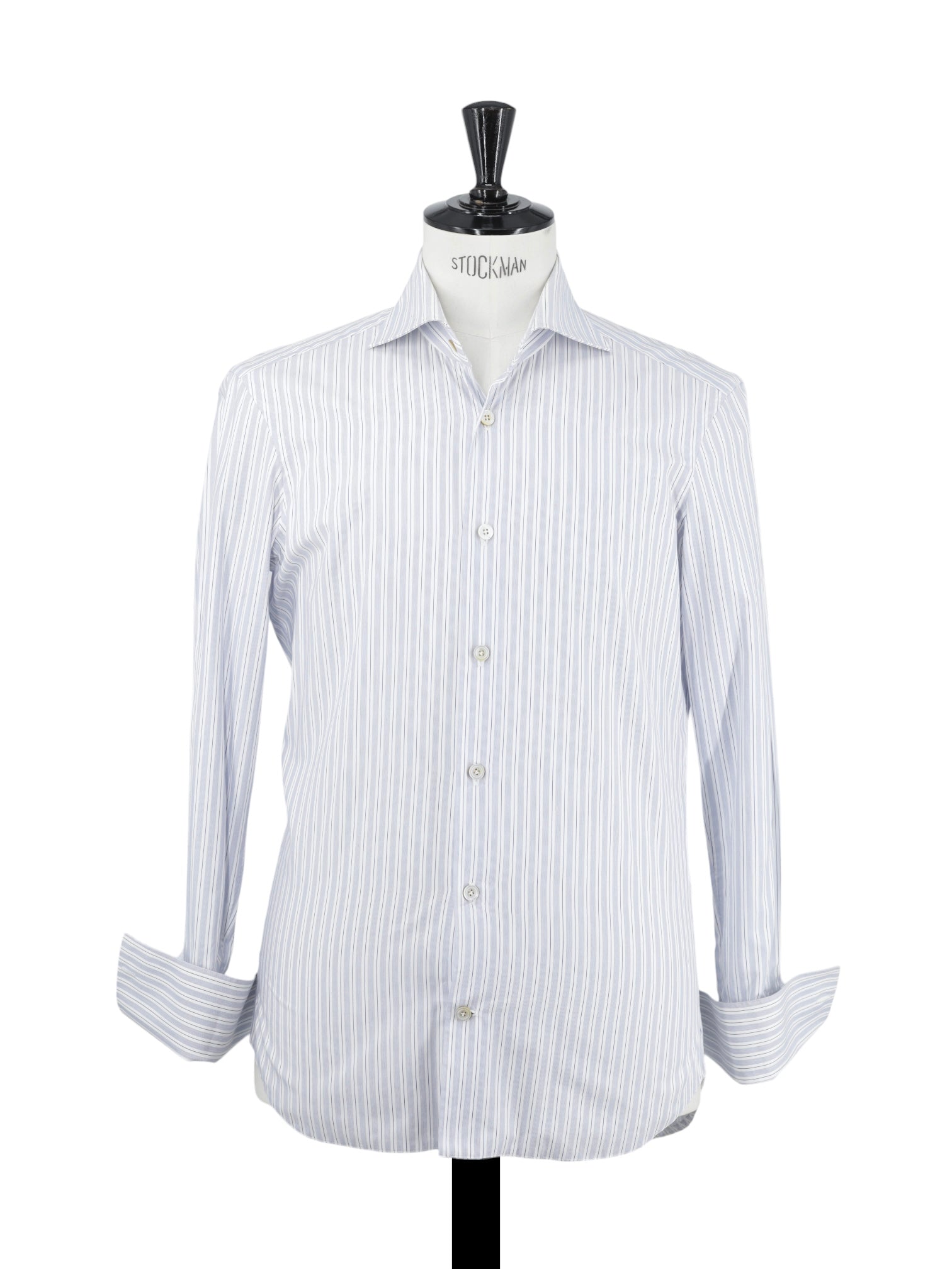 Kiton Blue & White Cotton Vintage-Stripe French-Cuff Shirt