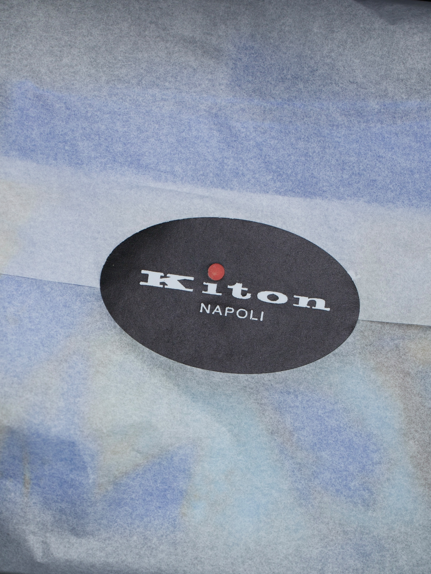 Kiton Blue Silk Leave-Pattern Handrolled Pocketsquare