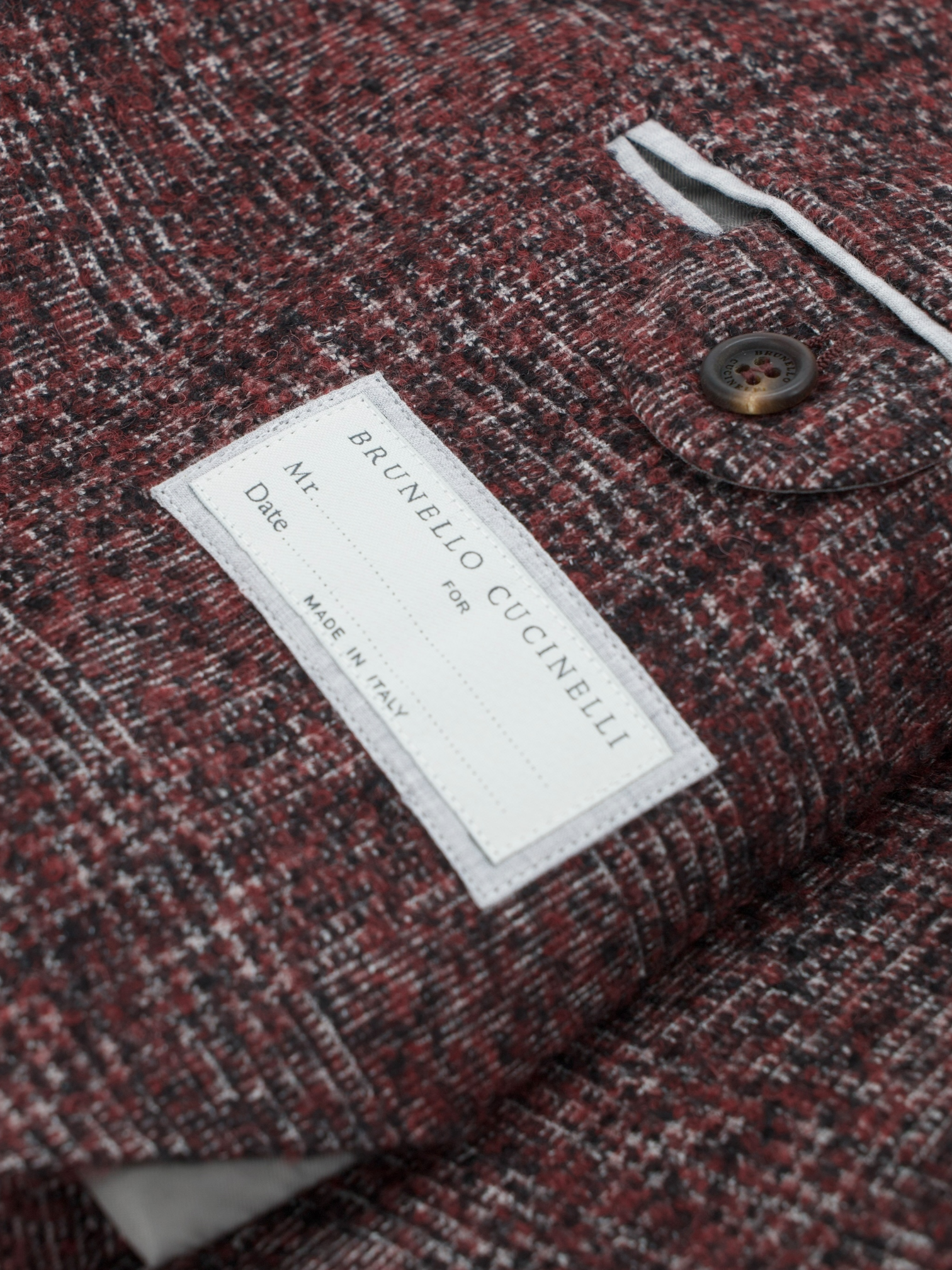 Brunello Cucinelli Burgundy Alpaca, Wool & Stretch Bouclé Checkered Jacket