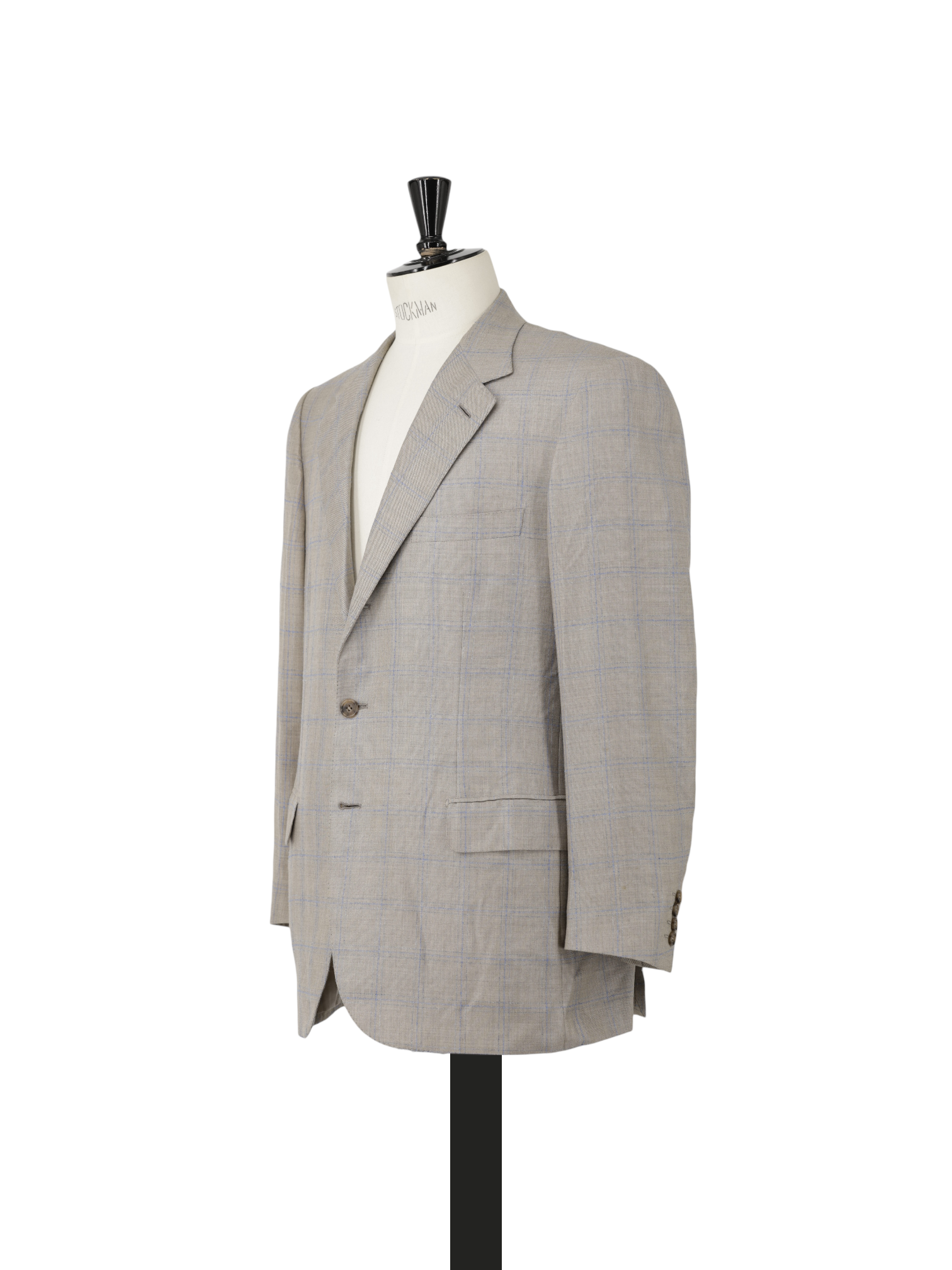 Brioni Taupe & Light Blue Wool & Shantung Silk Windowpane Senato Jacket