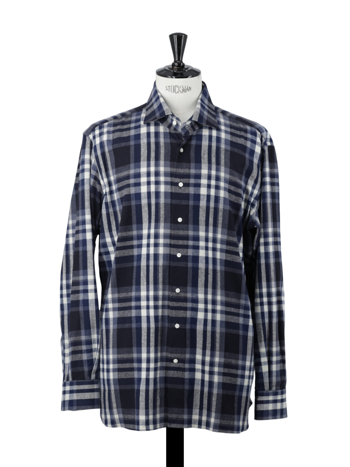 Emanuele Maffeis Dark Blue & Ecru Cotton Flannel Madras Shirt