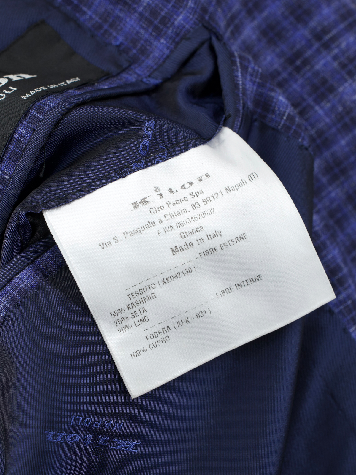 Kiton Royal Blue Cashmere, Silk & Linen Checkered Lungo Jacket