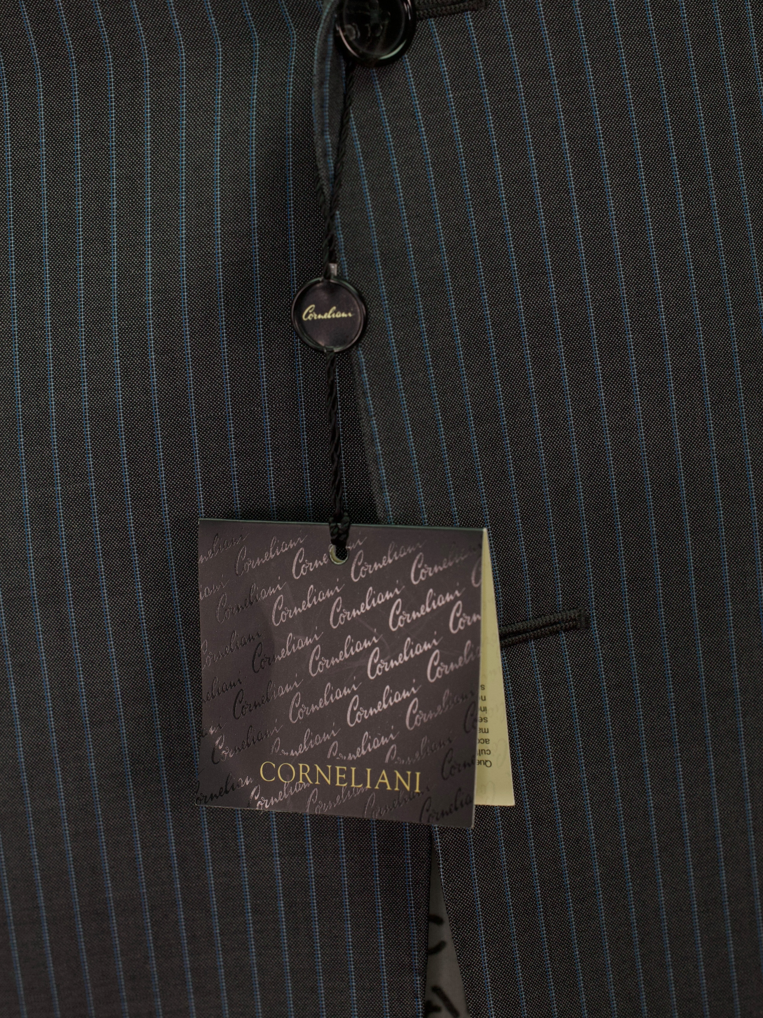 Corneliani Grey & Turquoise Wool & Mohair Pinstripe Suit