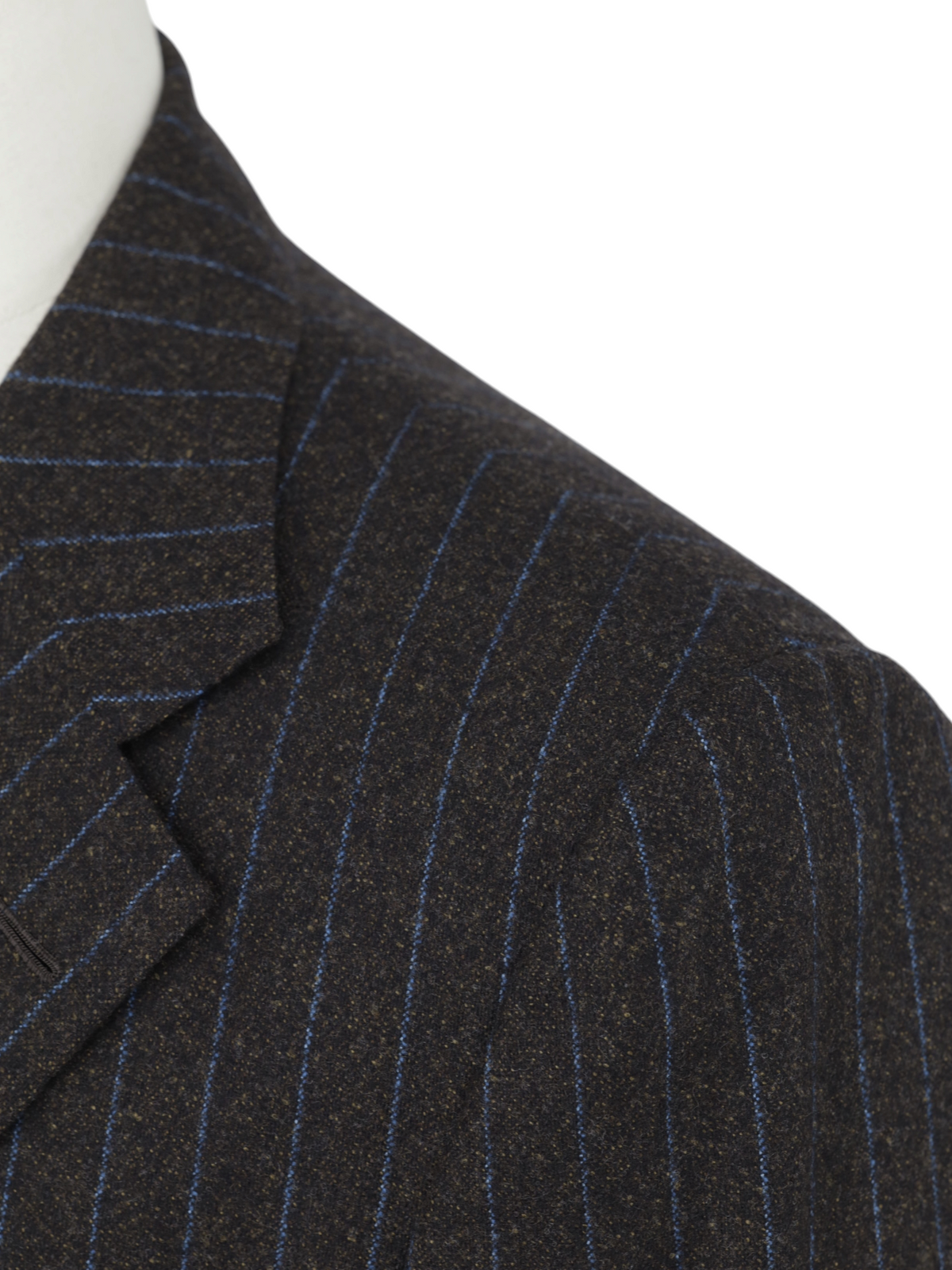 Kiton Dark Taupe & Azure Blue Brushed-Wool Pinstripe Suit