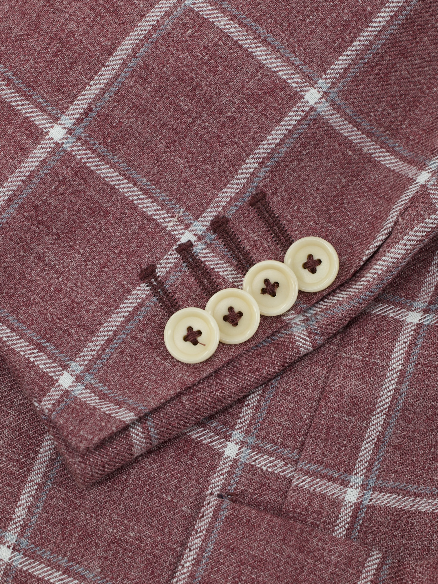 De Petrillo Old Pink & White Pure Linen Windowpane Jacket