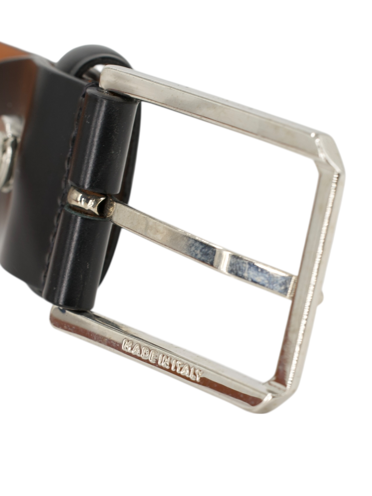 Santoni Black Calfleather & Silver Buckle Belt