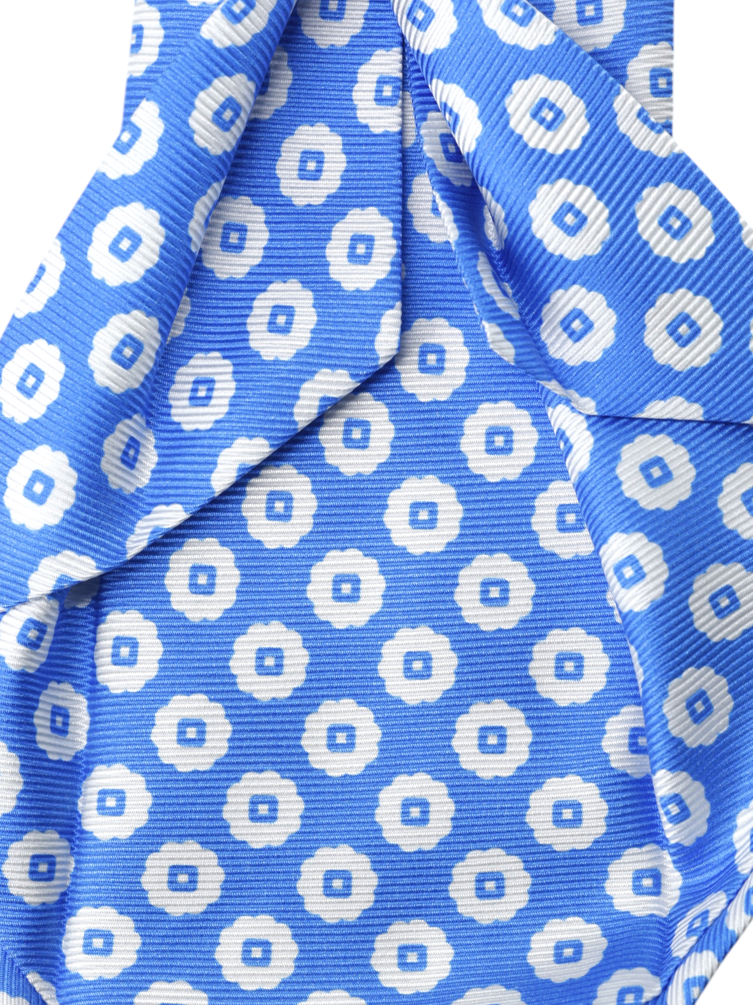 Kiton 5-Fold Azure Blue & White Silk Floral-Pattern Self-Tipped Tie