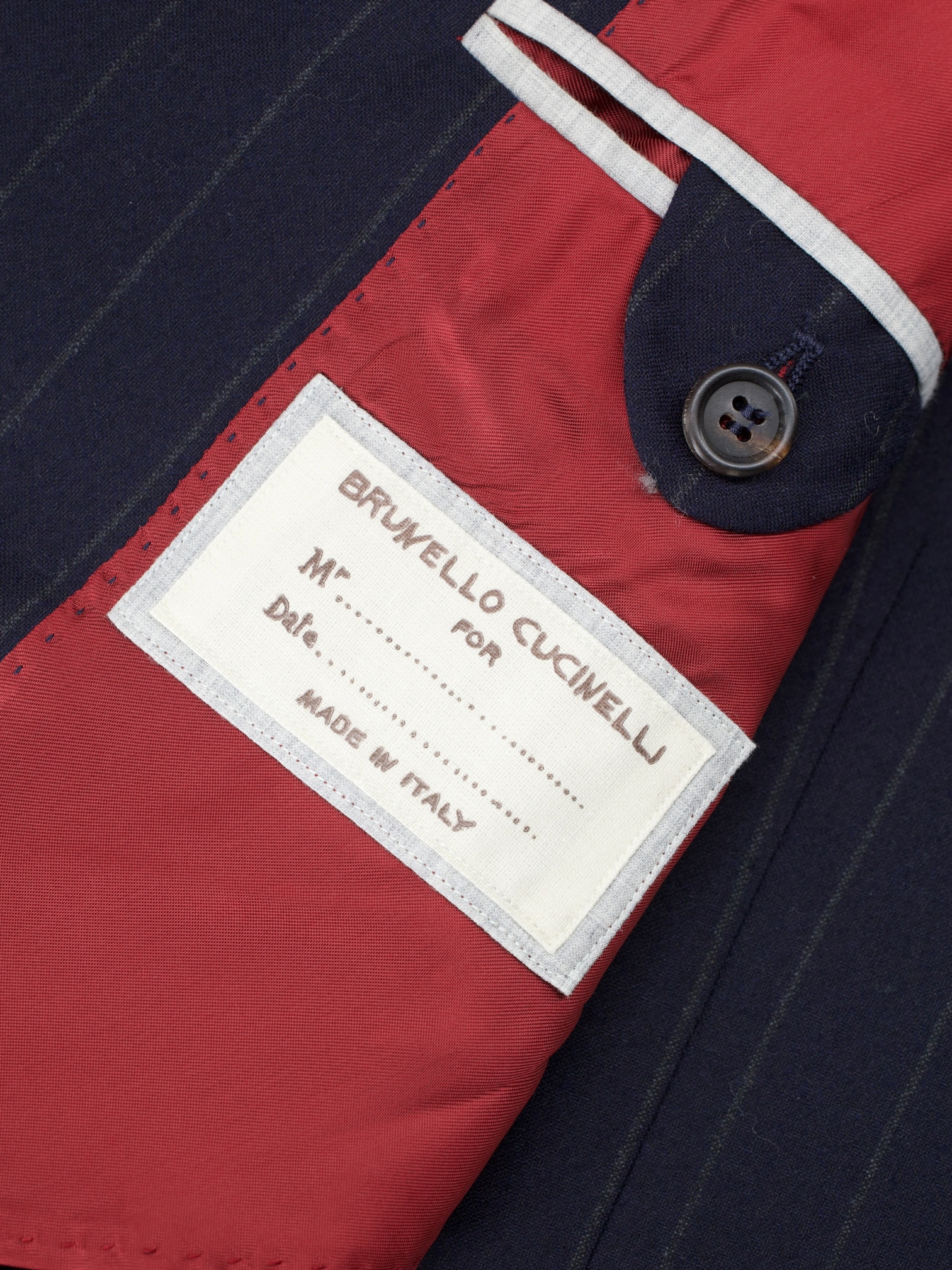 Brunello Cucinelli Navy Brushed Wool & Silk Pinstripe Suit