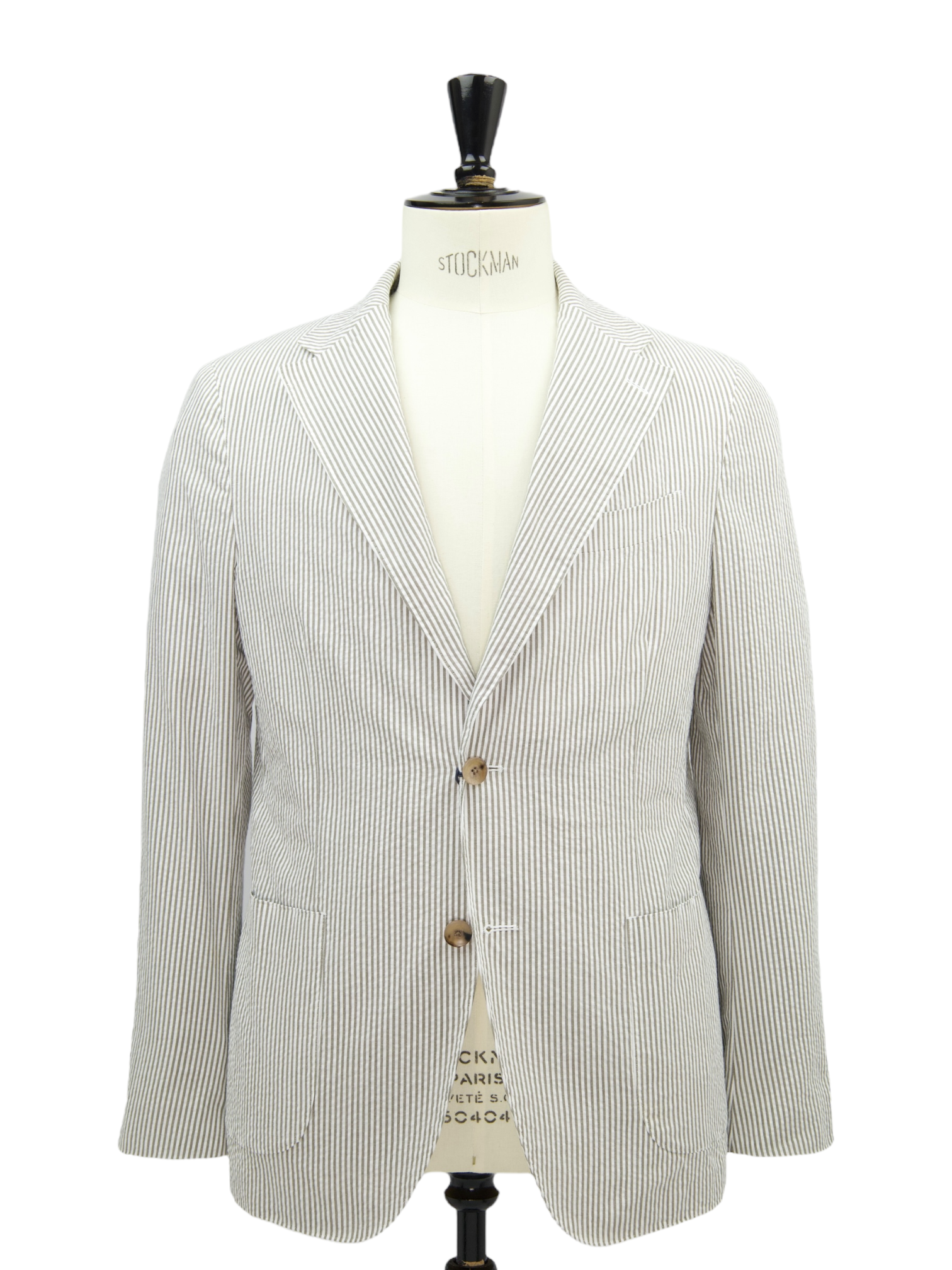 Lardini White & Taupe Cotton Seersucker Pinstripe Jacket