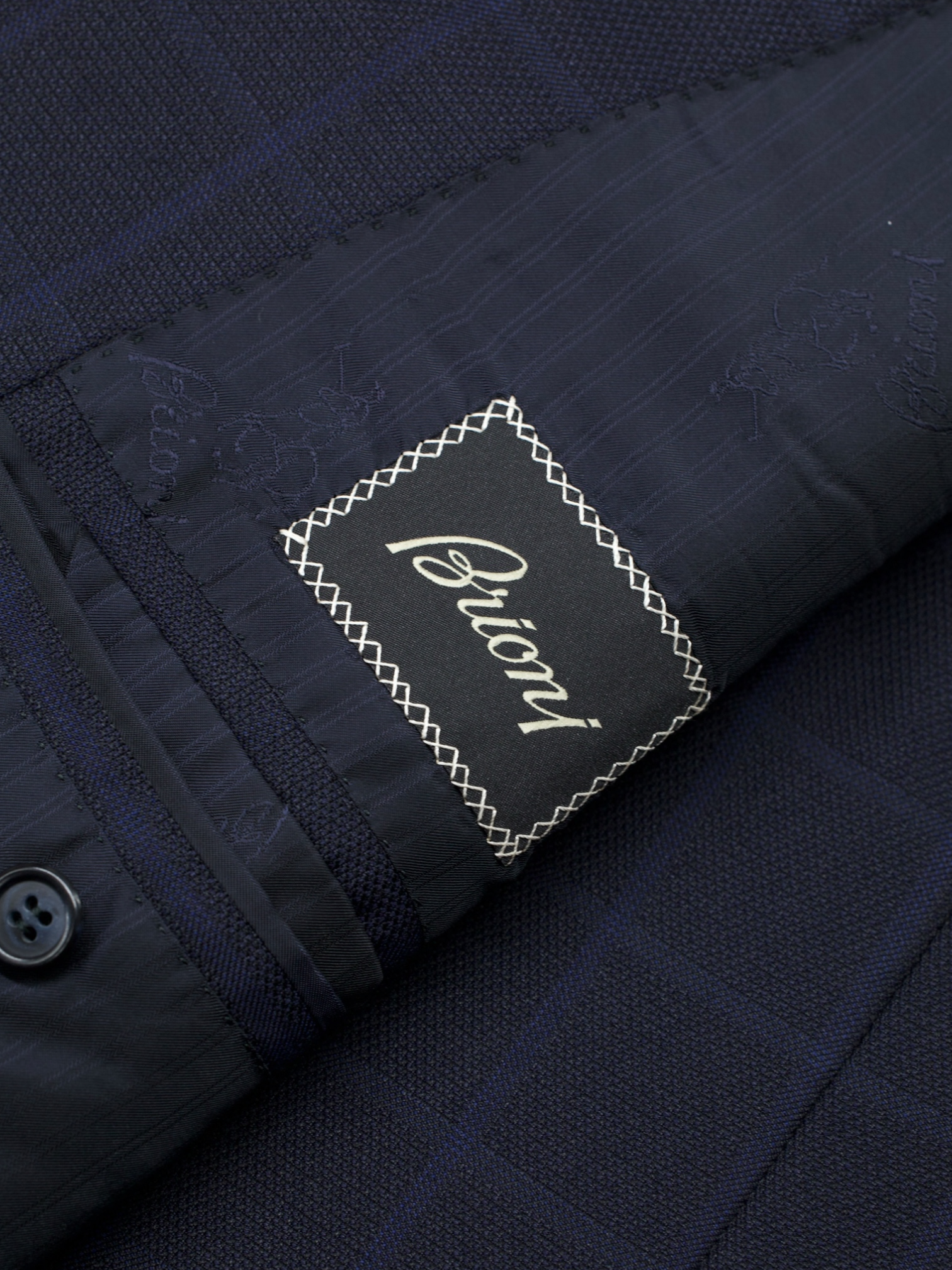 Brioni Dark Blue Wool-Silk Blend Windowpane Senato Jacket