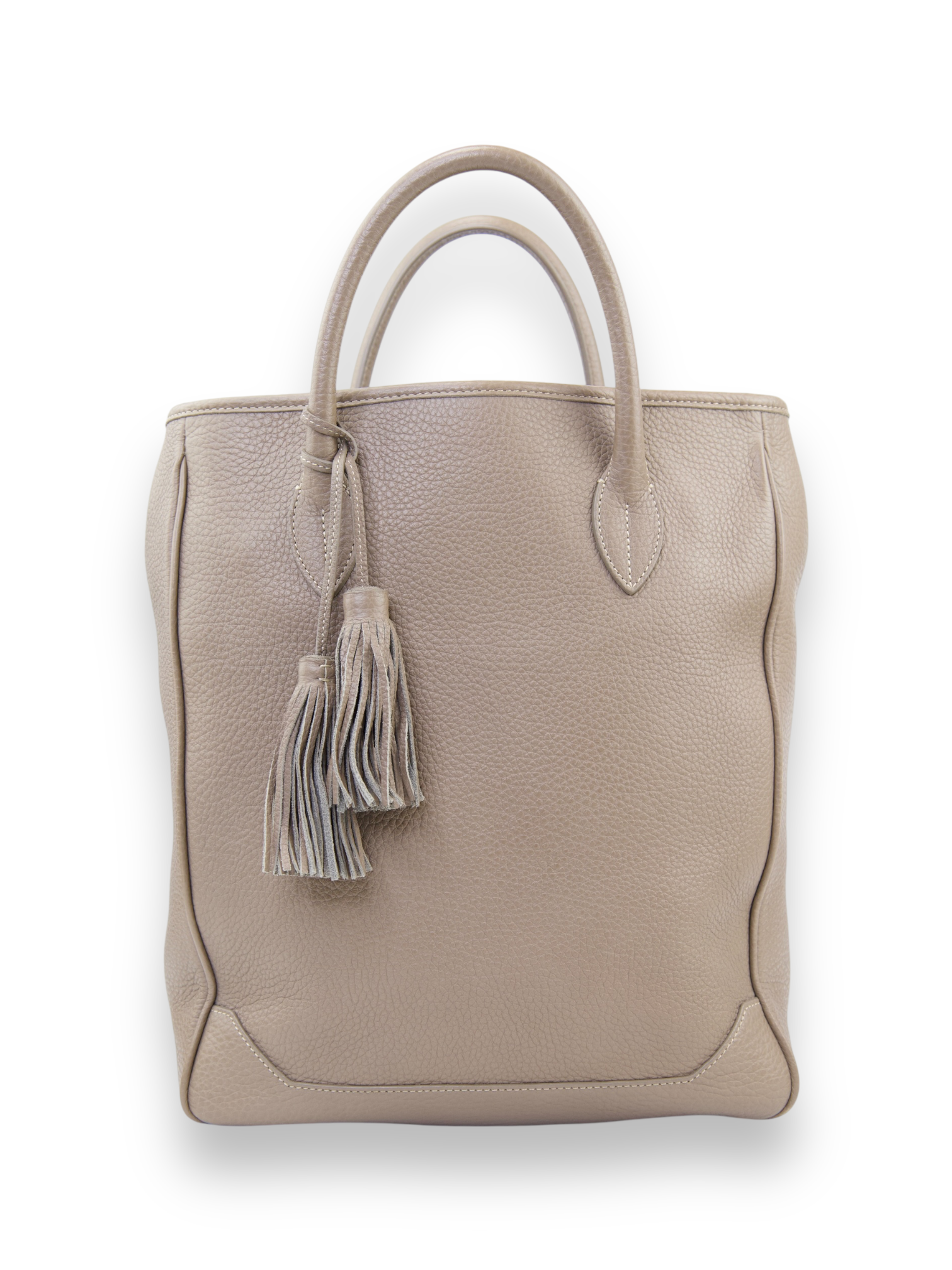 Acate Taupe Grain Leather Tassel Tote Bag