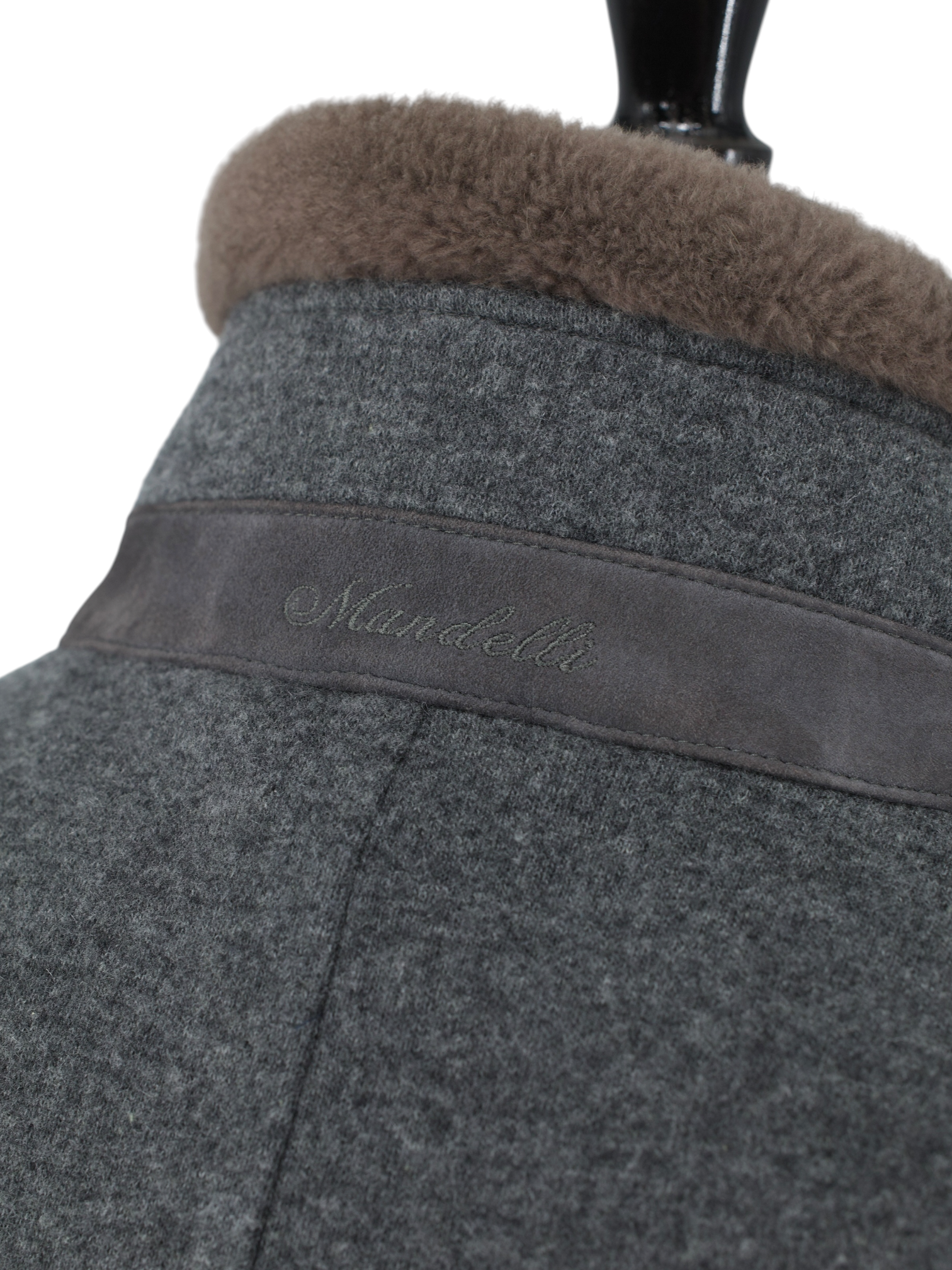Mandelli Grey Double-Faced Cashmere & Stretch Castorino-Fur Collar Coat