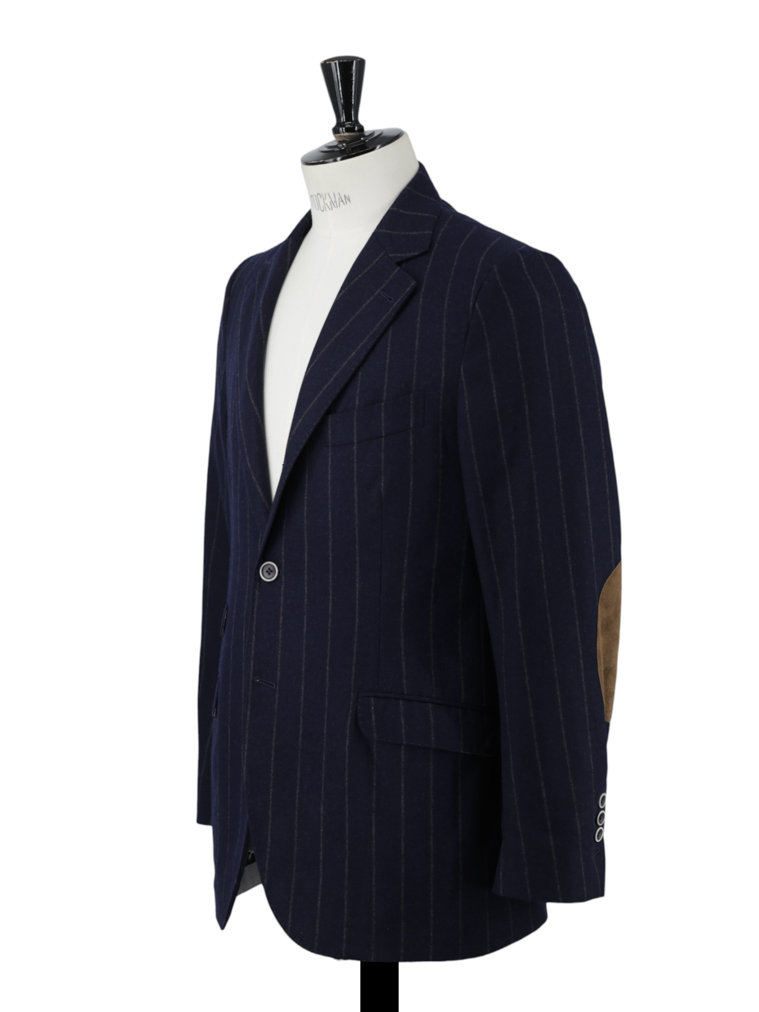 Brunello Cucinelli Navy Wool & Cashmere Elbow-Patch Chalkstripe Jacket