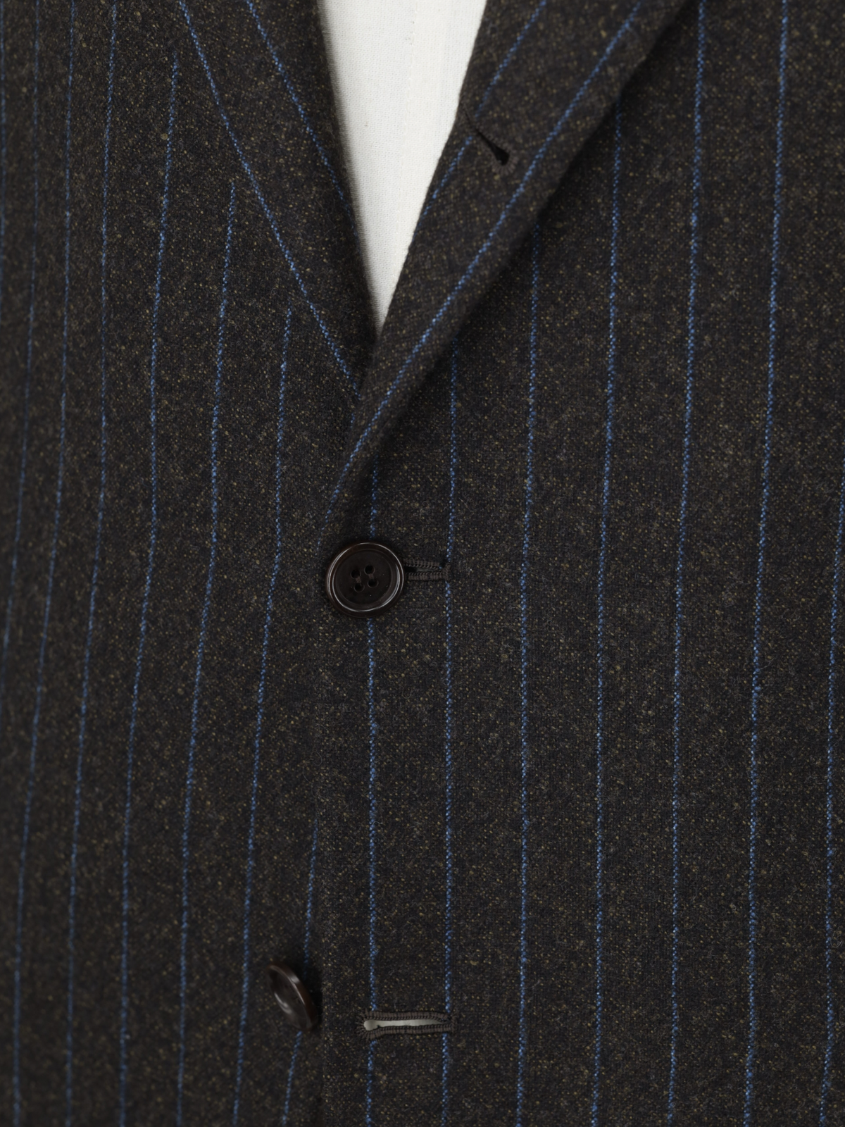 Kiton Dark Taupe & Azure Blue Brushed-Wool Pinstripe Suit