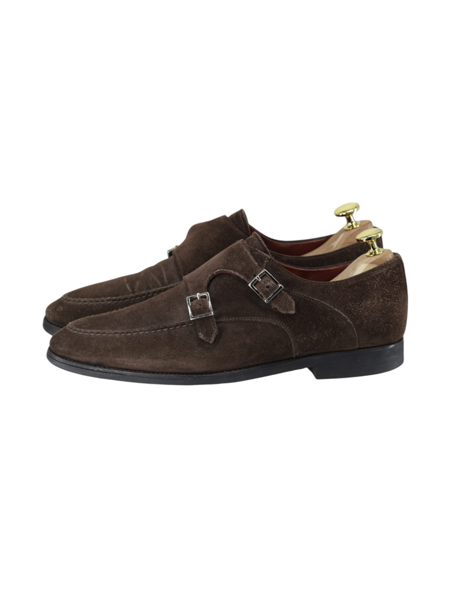 Santoni Dark Brown Suede City-Sole Double Monk + Belt