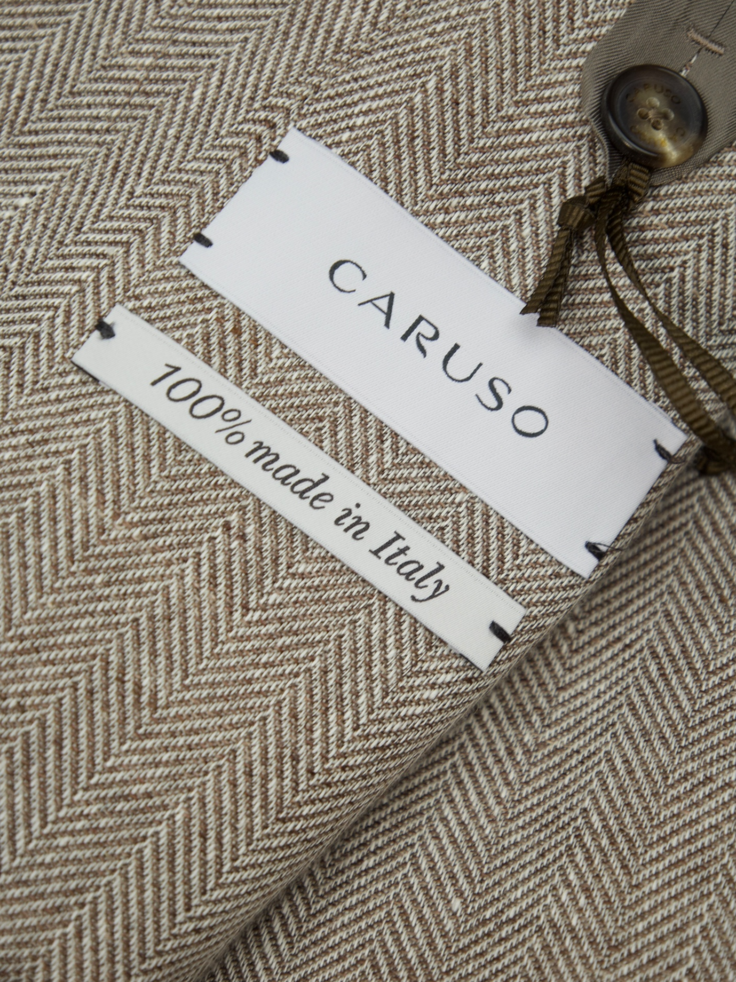 Caruso Light Brown Double Breasted Linen & Wool Herringbone Jacket