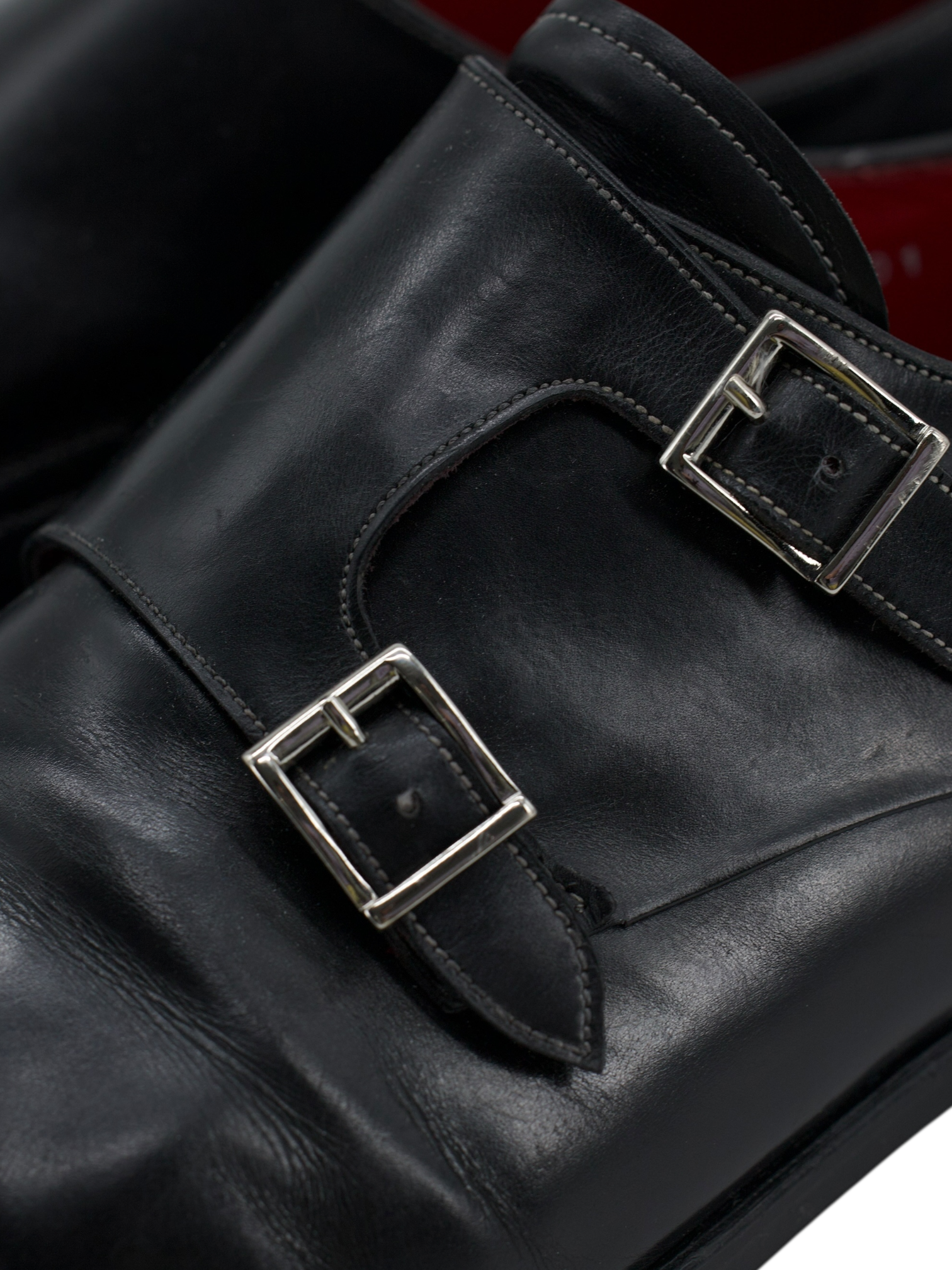 Santoni Black Calfleather Goodyear Welted Double Monk-Straps
