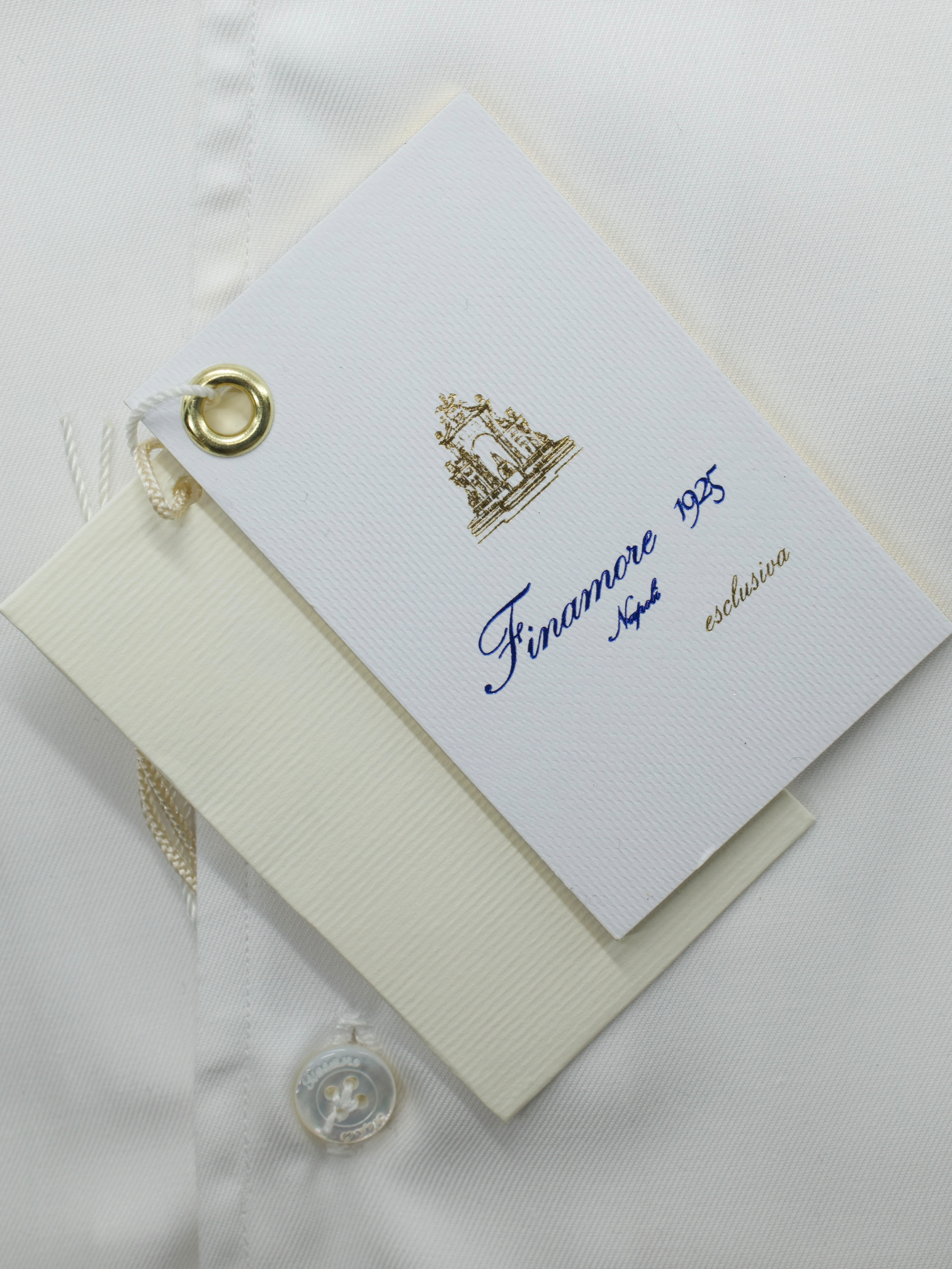 Finamore Esclusiva White Cotton Handmade One-Piece-Collar Twill Shirt
