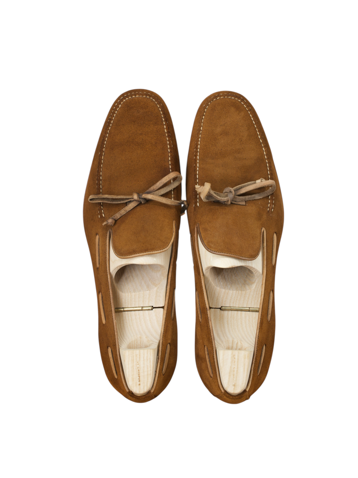 Saint Crispin's Tobacco Brown Suede Laced Up Boatshoe-Style Loafer