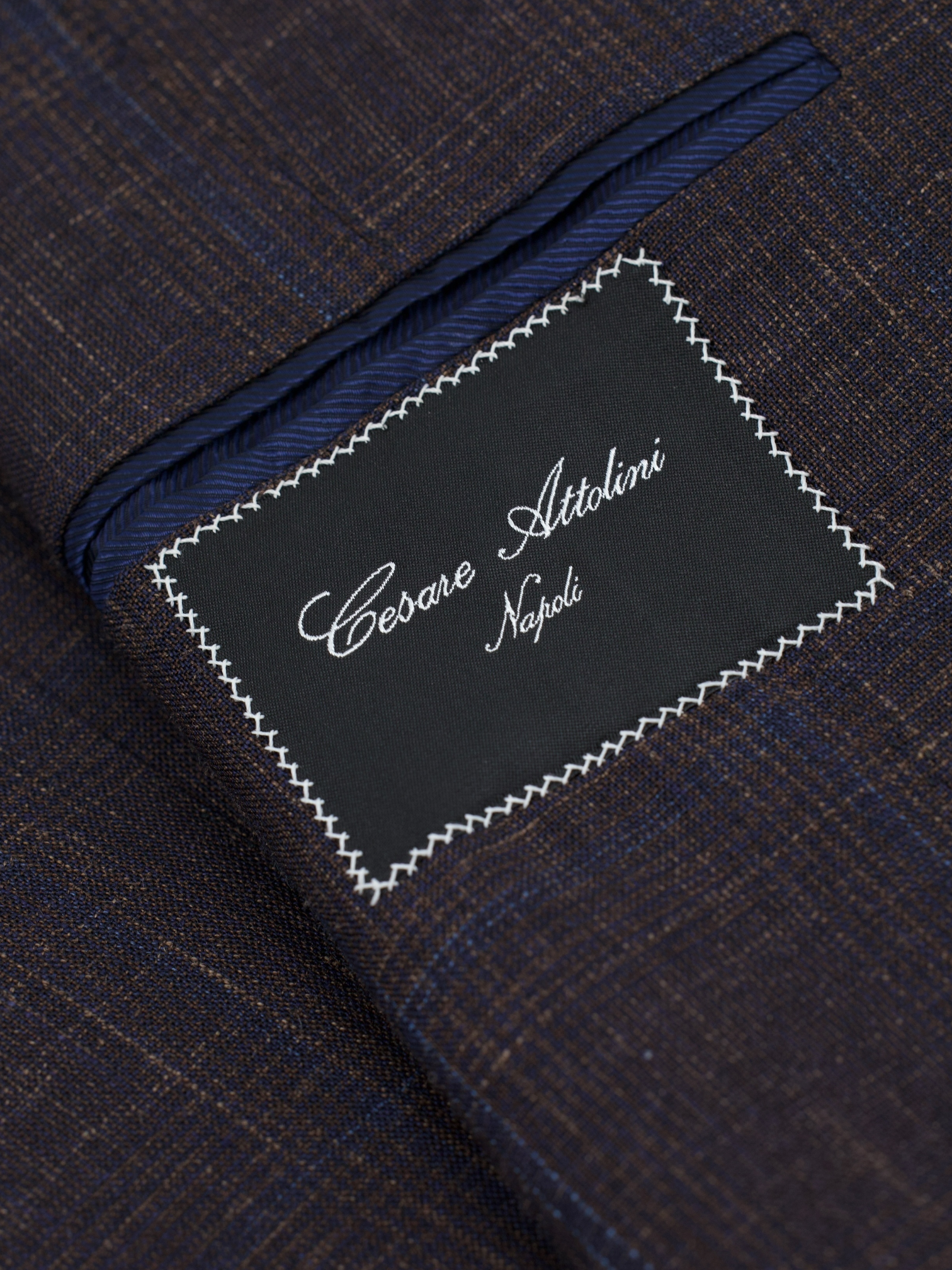 Cesare Attolini Mahogany Brown Wool, Silk & Linen Windowpane Jacket