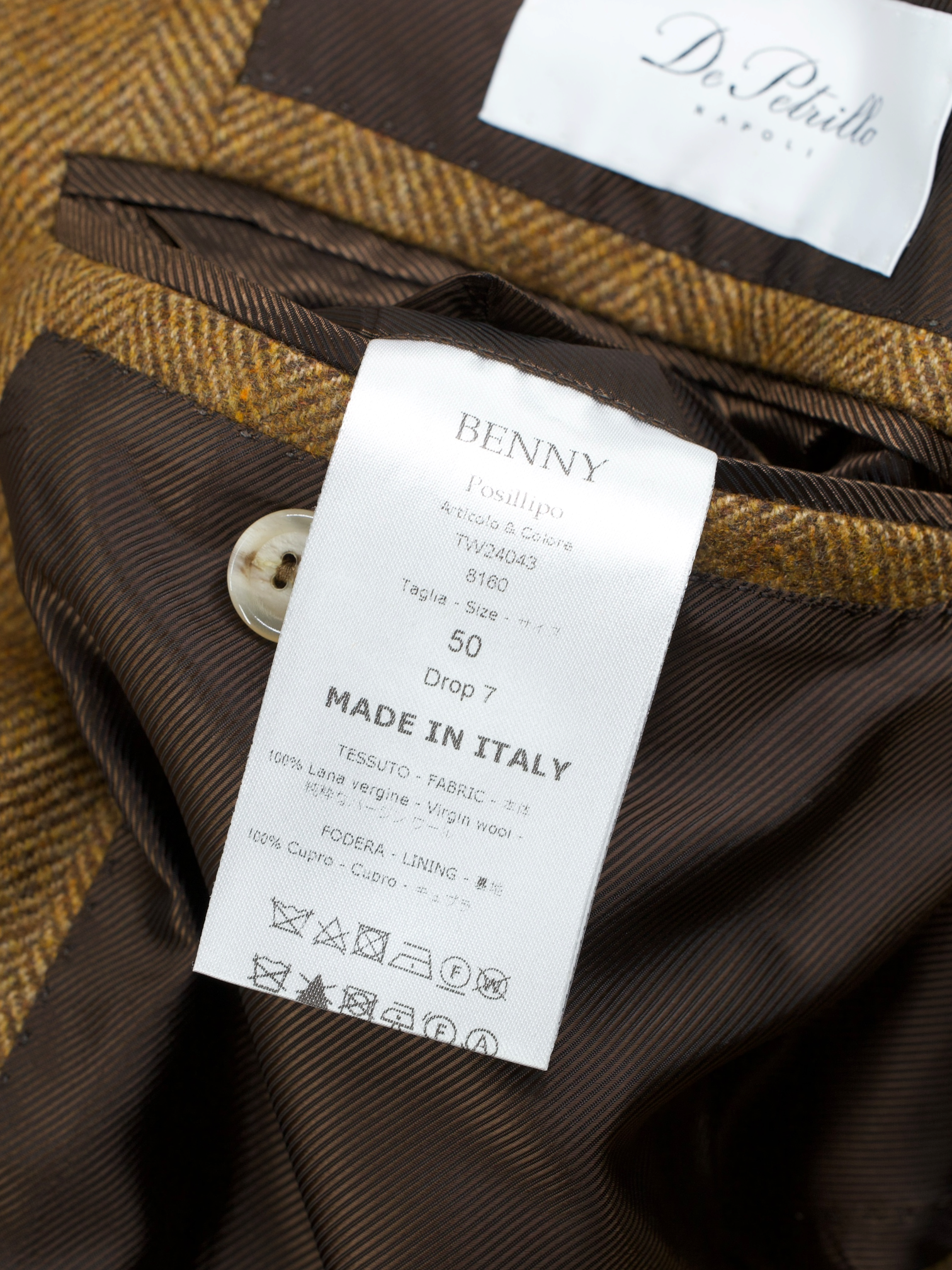 De Petrillo Caramel Brown Pure Wool Herringbone Jacket