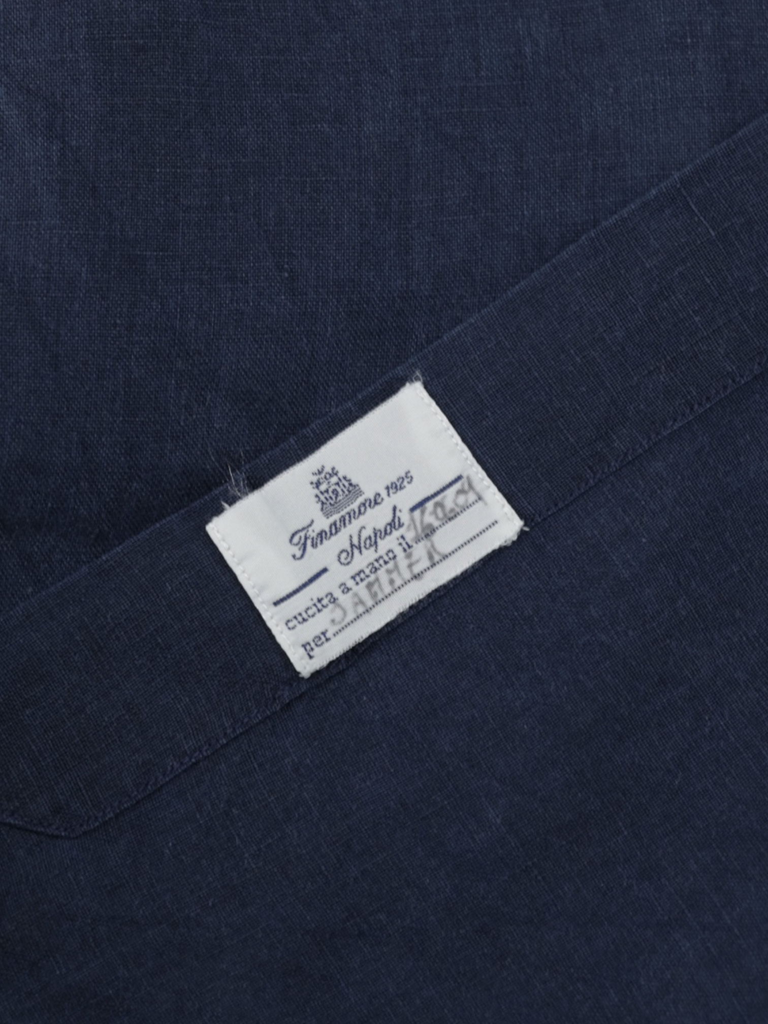 Finamore Dark Blue Pure Linen Button-Down Shirt