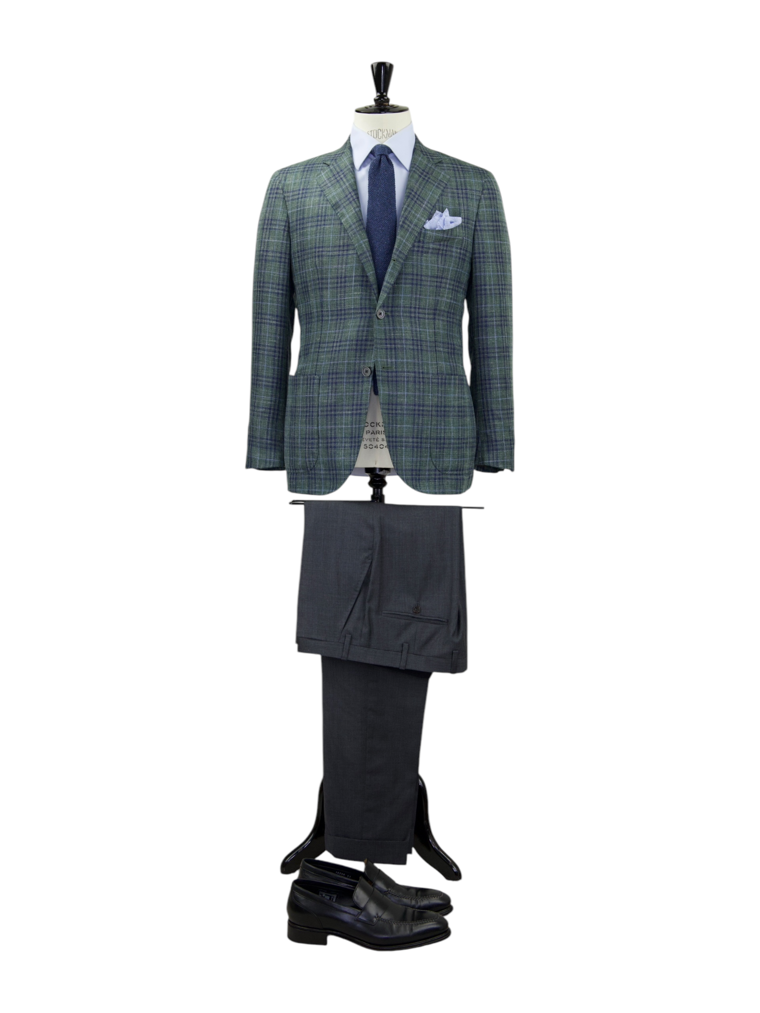 Corneliani Sartoria Green Wool, Silk & Linen Overcheck Jacket