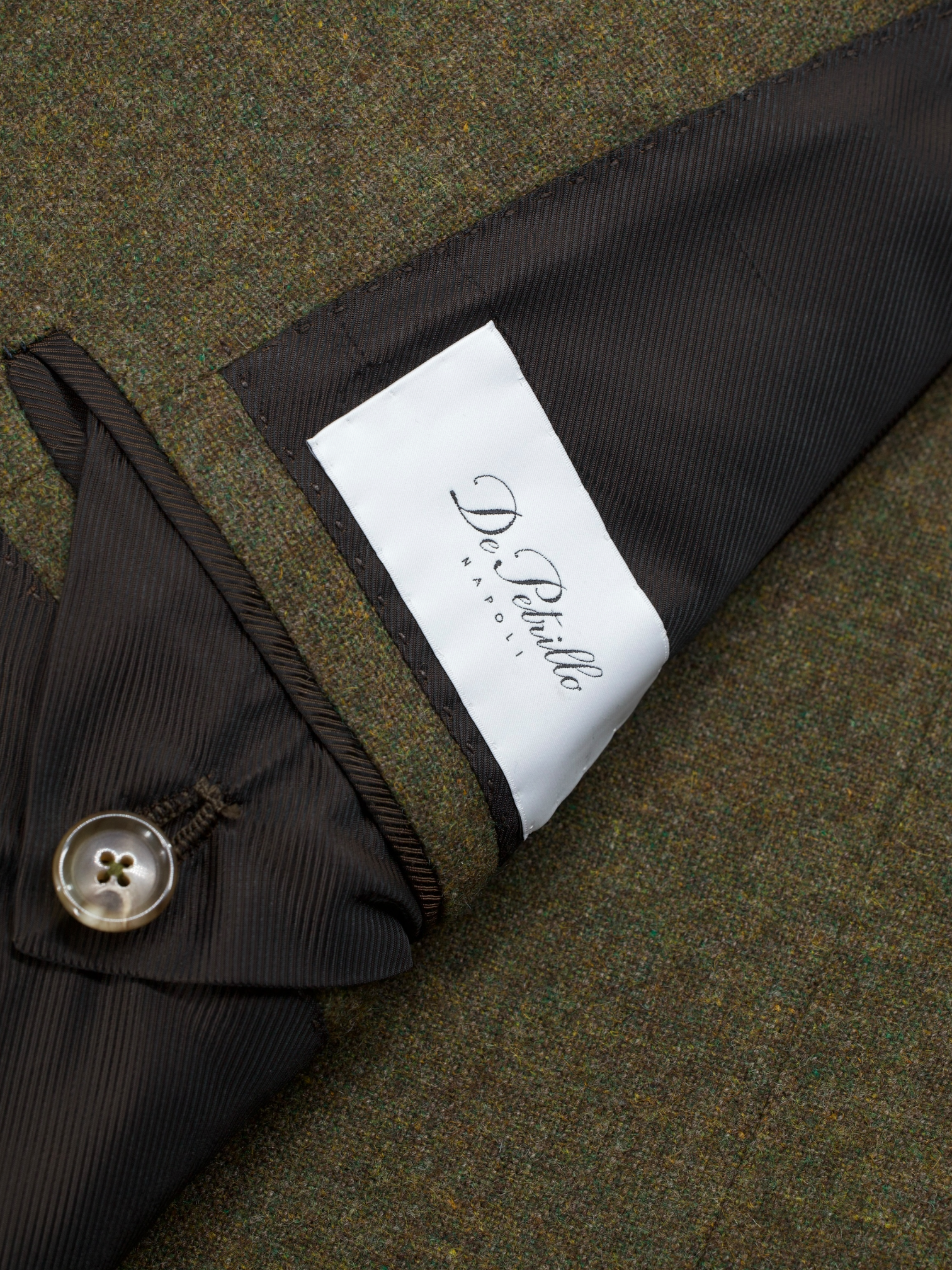 De Petrillo Moss Green Wool & Cashmere Tweed-Look Jacket