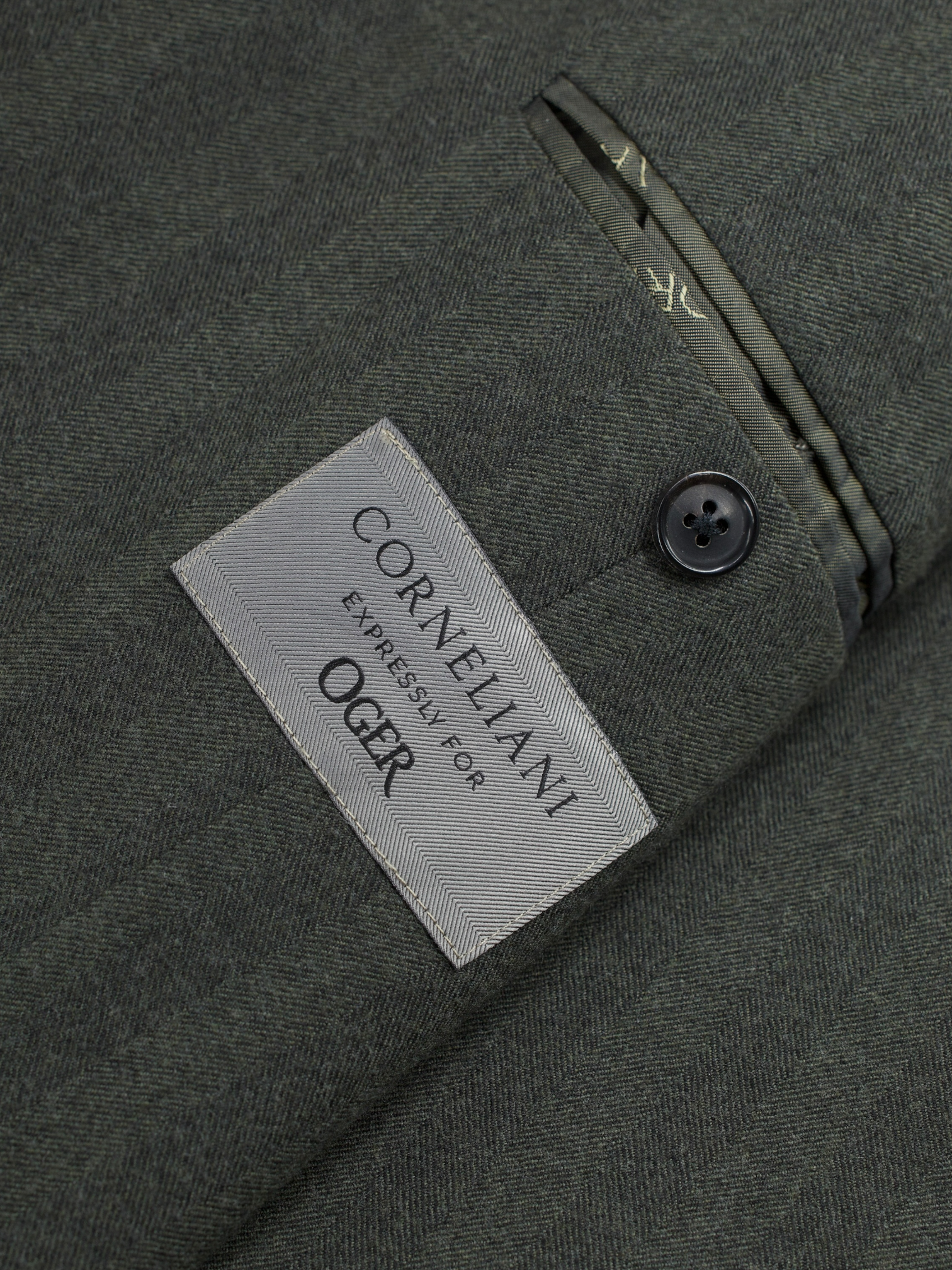 Corneliani Olive Green Wool & Silk Herringbone Jacket