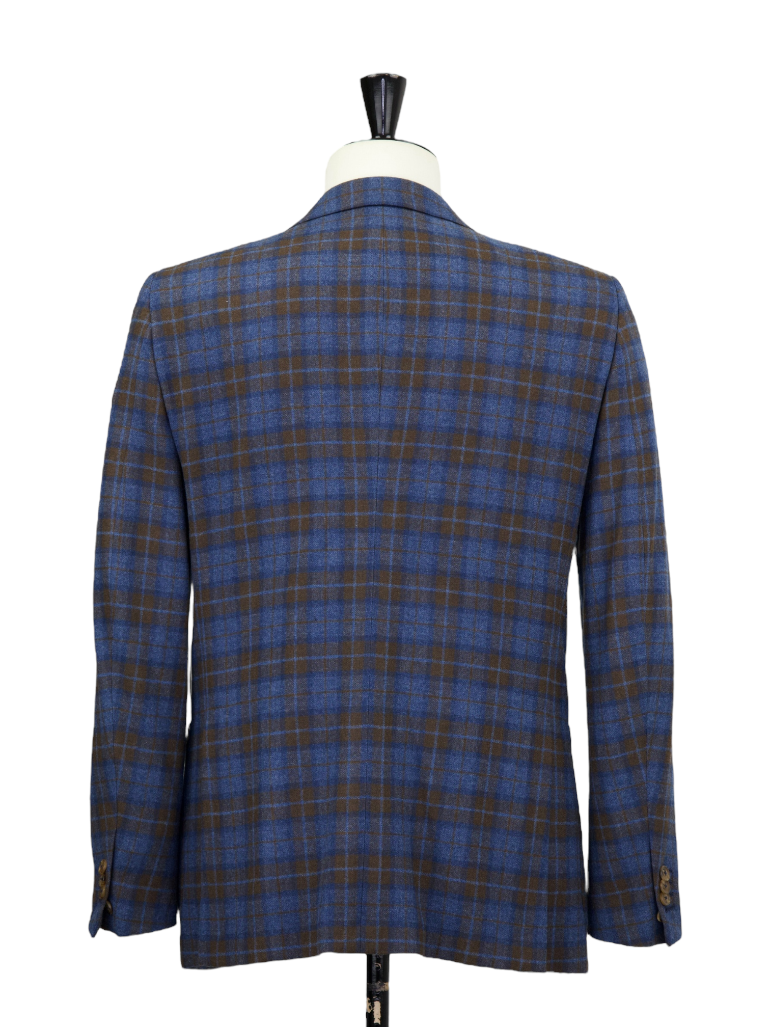 Ermenegildo Zegna Denim Blue & Castagne Brown Trofeo Wool & Cashmere Windowpane Jacket