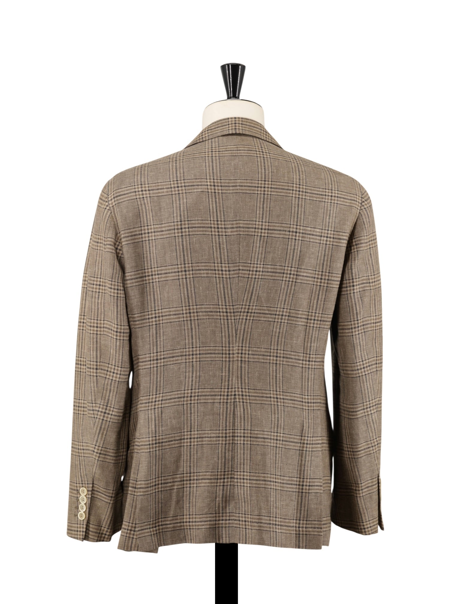 Brunello Cucinelli Light Brown Linen, Wool & Silk Checkered Jacket