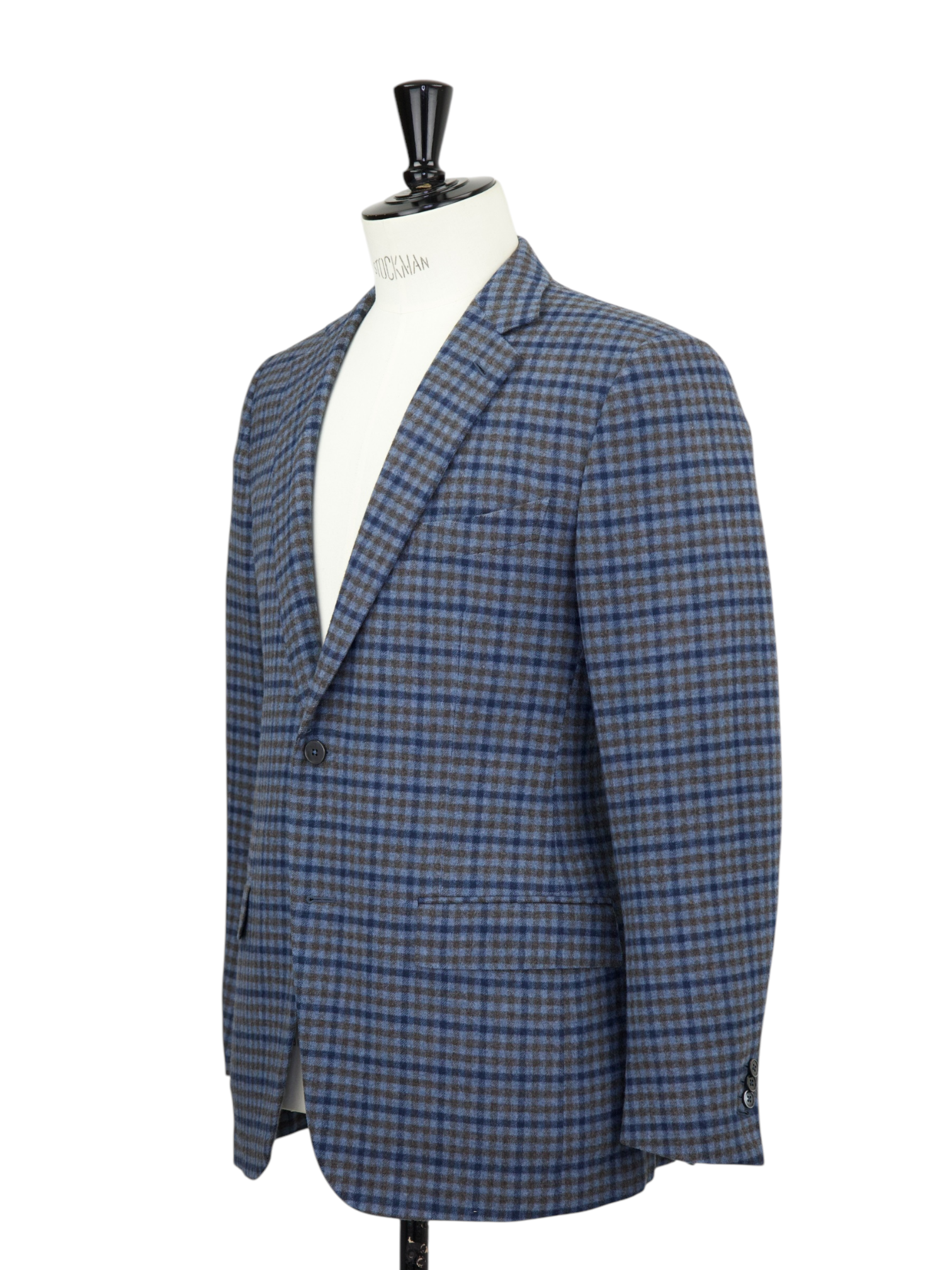 Ermenegildo Zegna Steel Blue & Dark Taupe Trofeo Wool & Cashmere Gingham Check Jacket