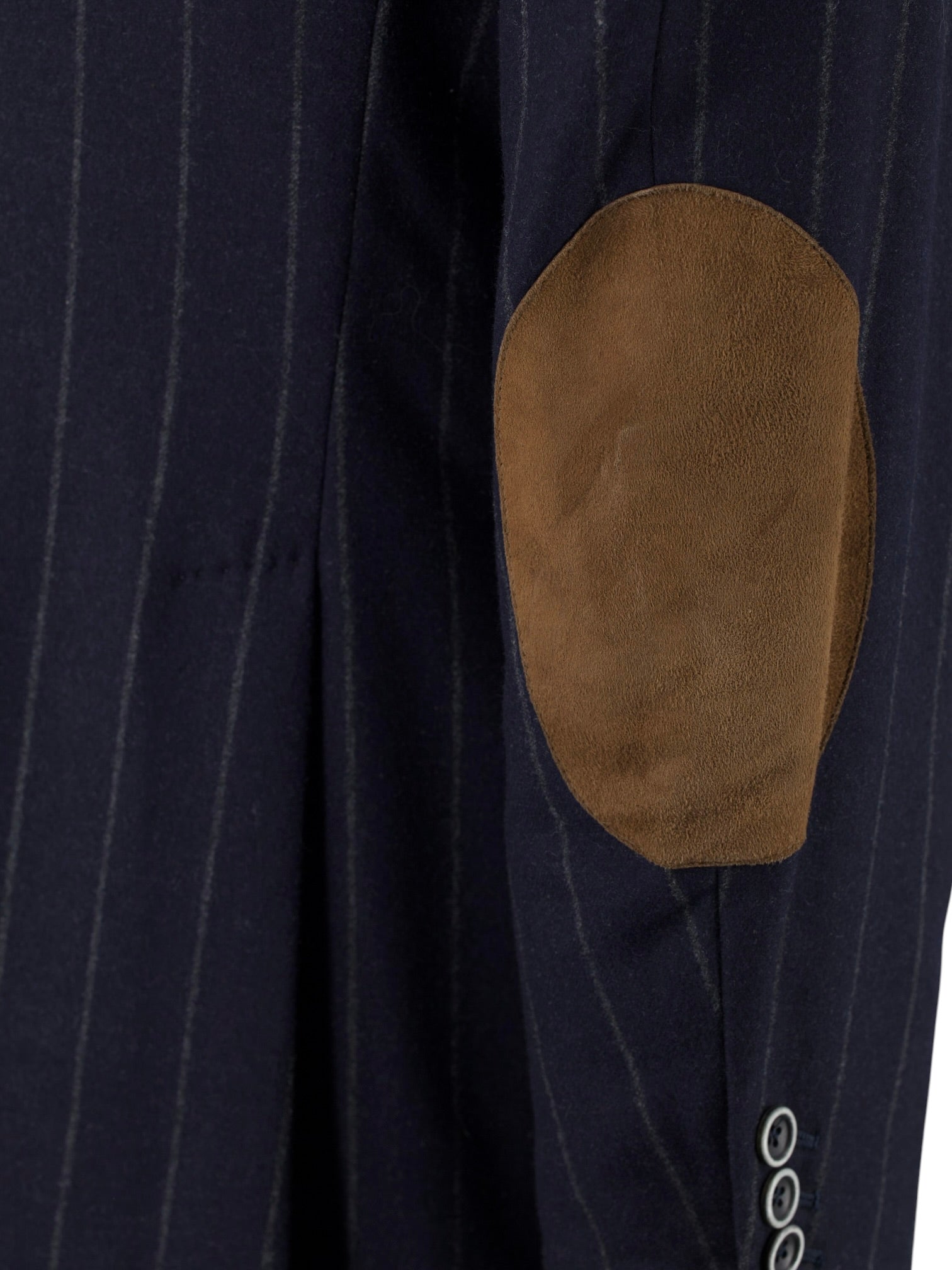 Brunello Cucinelli Navy Wool & Cashmere Elbow-Patch Chalkstripe Jacket