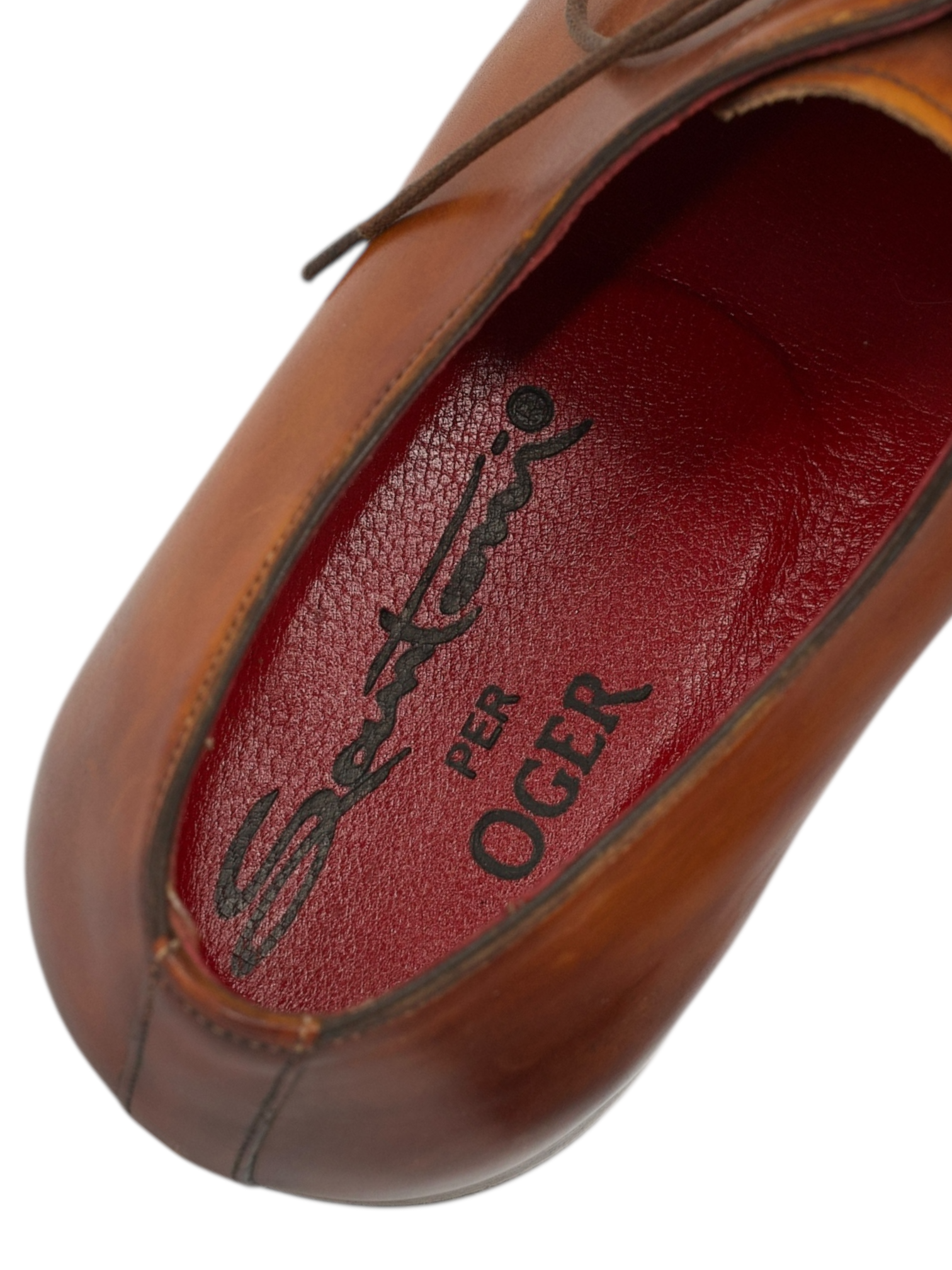 Santoni Cognac Brown Calfleather Handpainted Derby Shoes