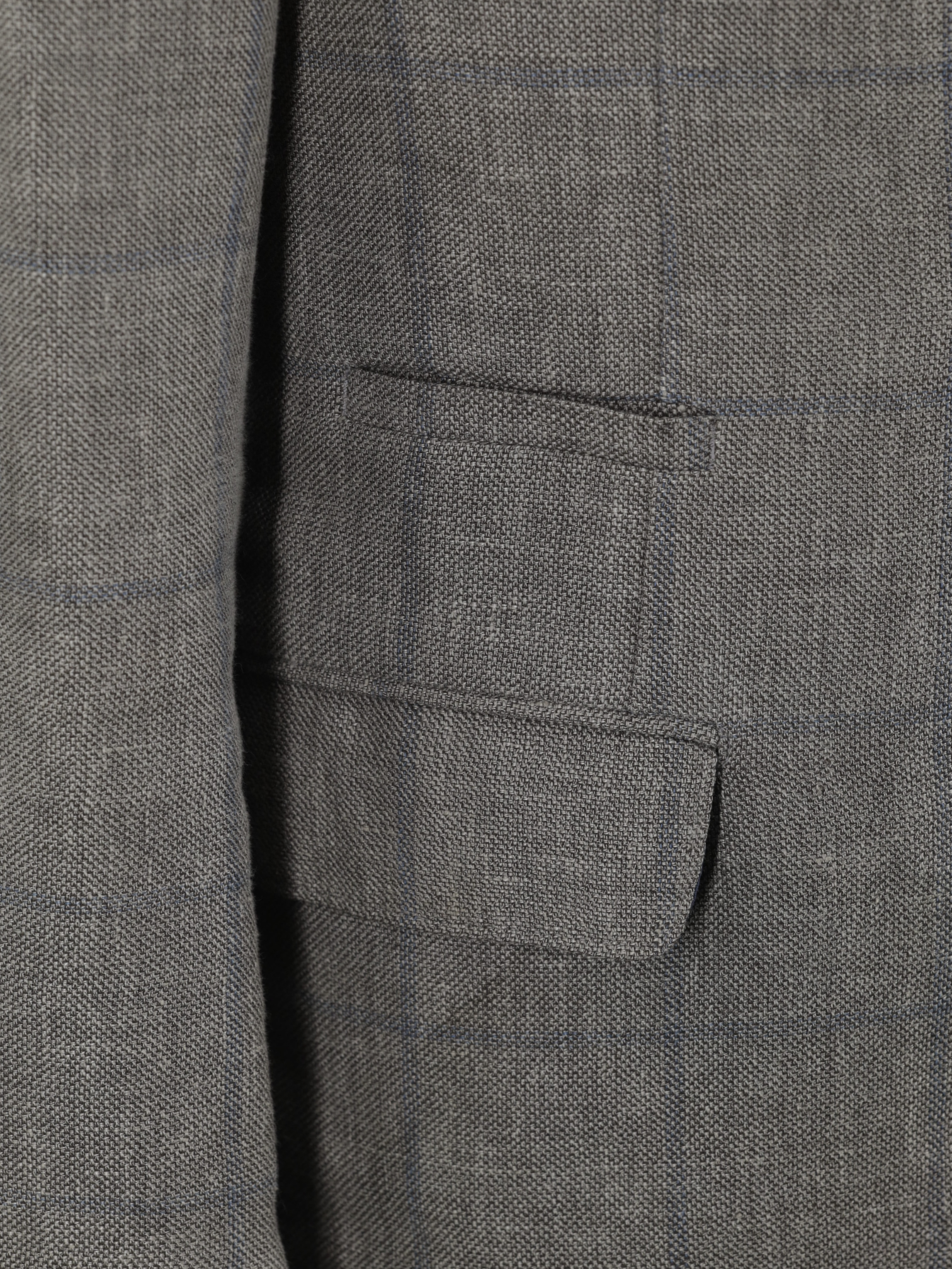 Brunello Cucinelli Light Brown & Chambray Blue Linen, Wool & Silk Windowpane Jacket