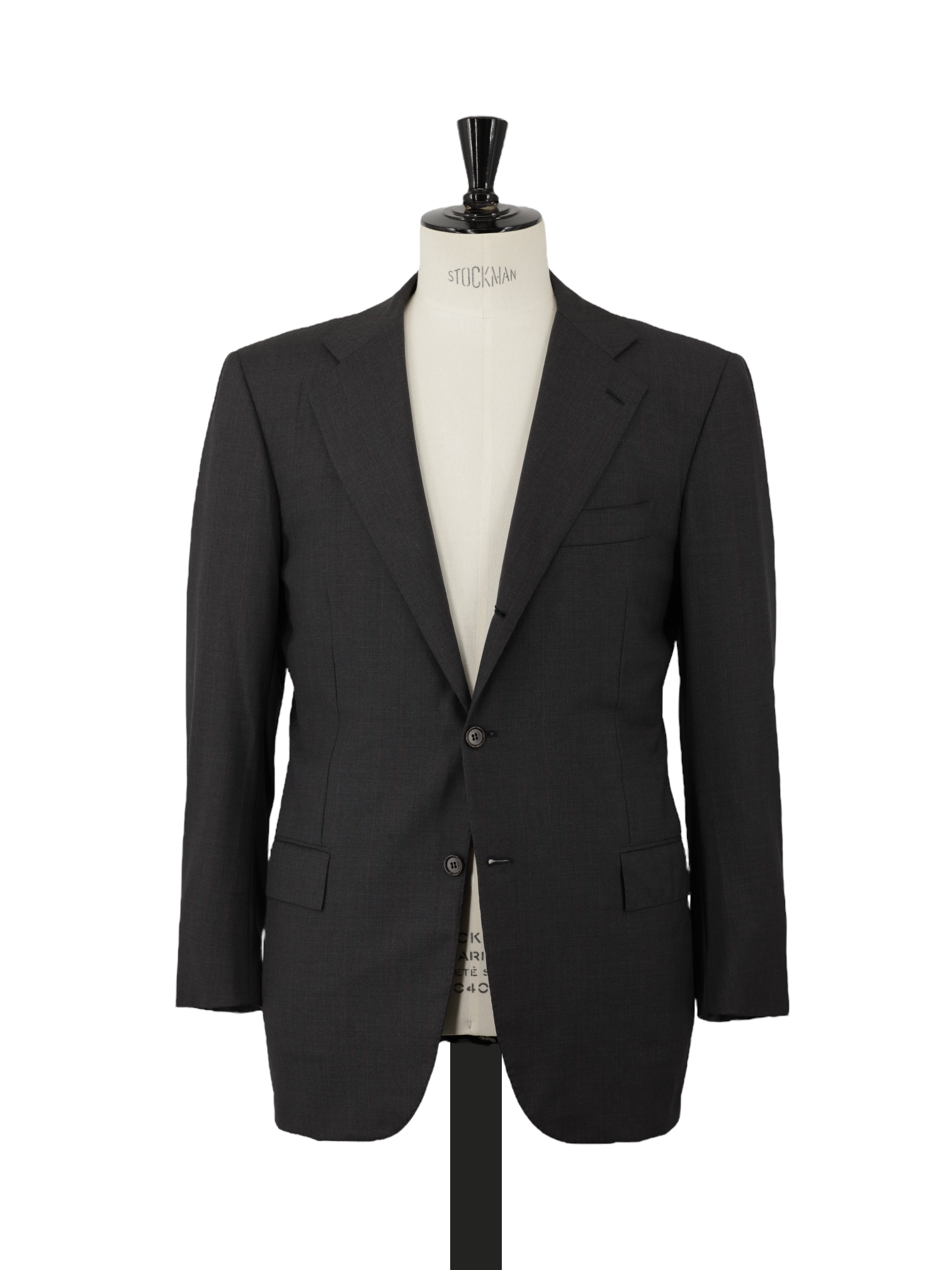 Kiton Charcoal & Red 14-Micron "Blanc Blue" Super 180's Pinstripe Suit