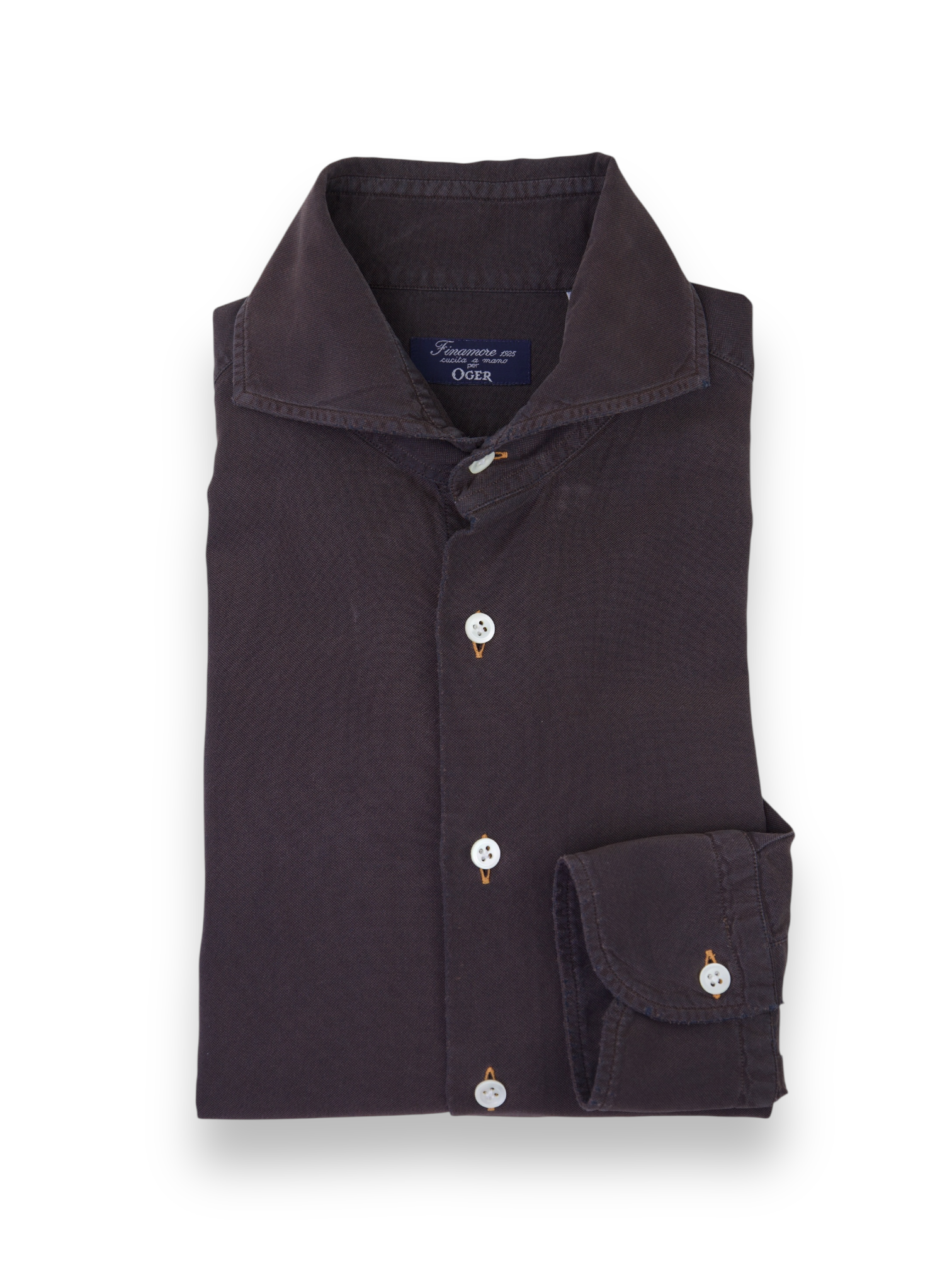 Finamore Chocolate Brown Pique Cotton Shirt