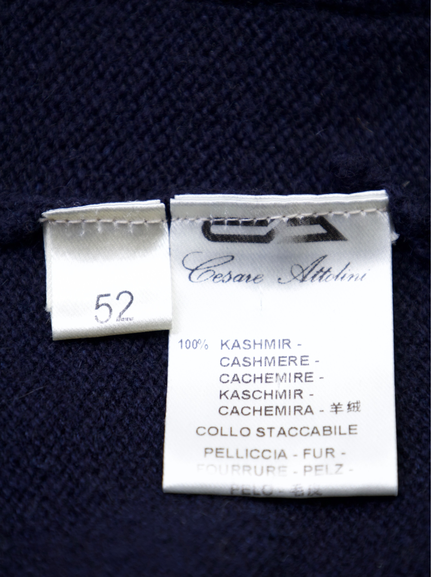 Cesare Attolini Navy Cashmere & Castorino Fur-Collar Sweater