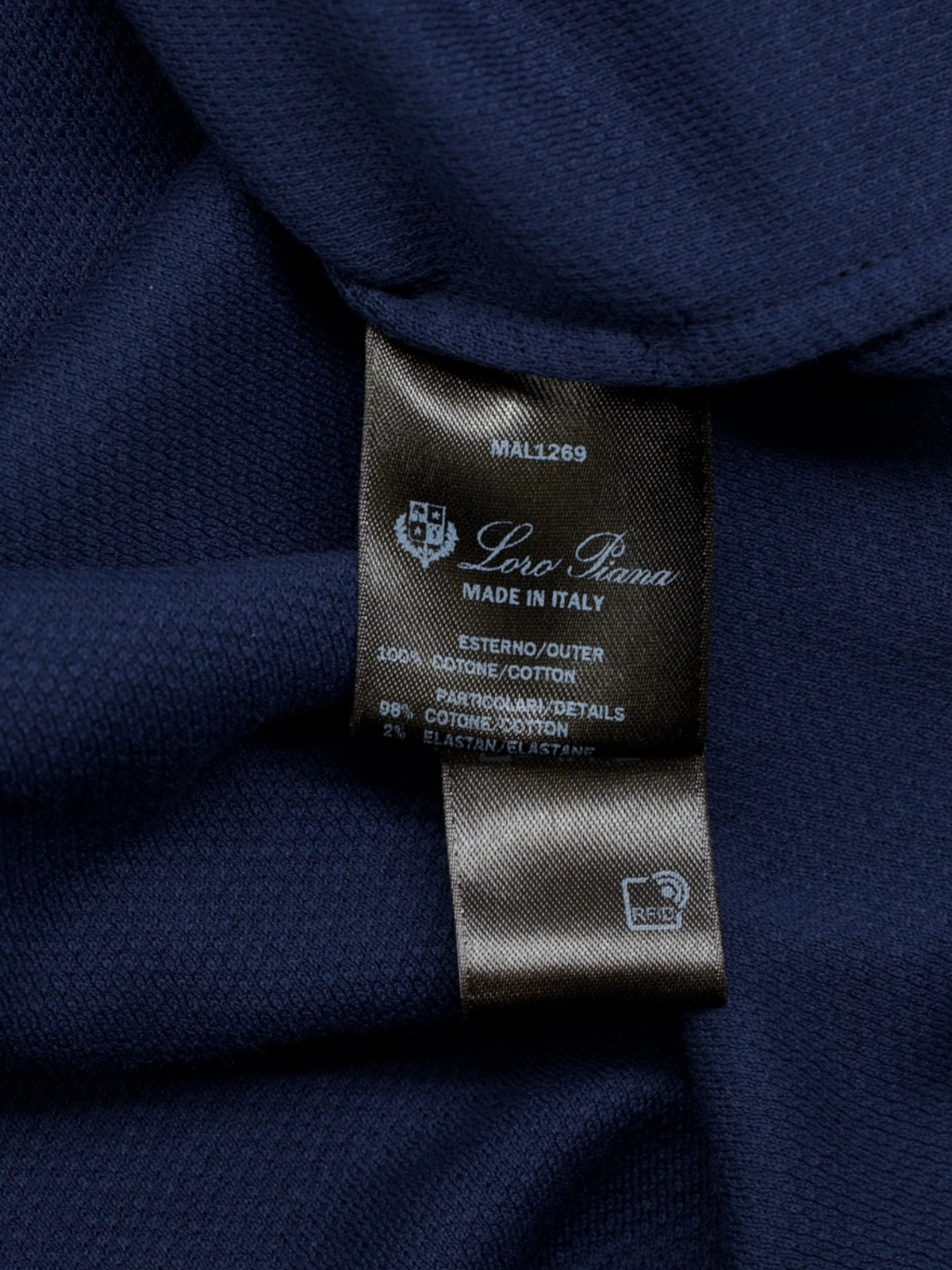 Loro Piana Dark Blue Cotton Piqué Long-Sleeve Pop-Over Shirt