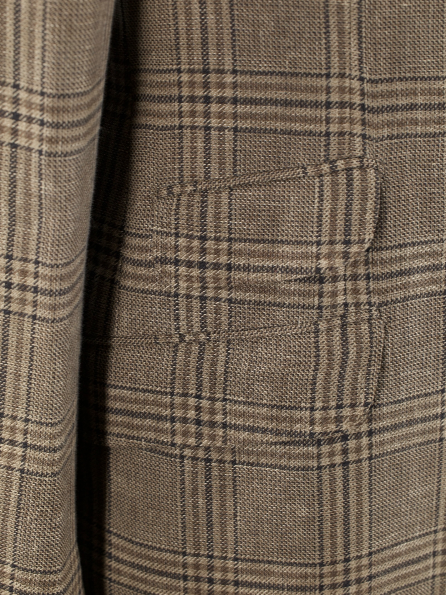 Brunello Cucinelli Light Brown Linen, Wool & Silk Checkered Jacket