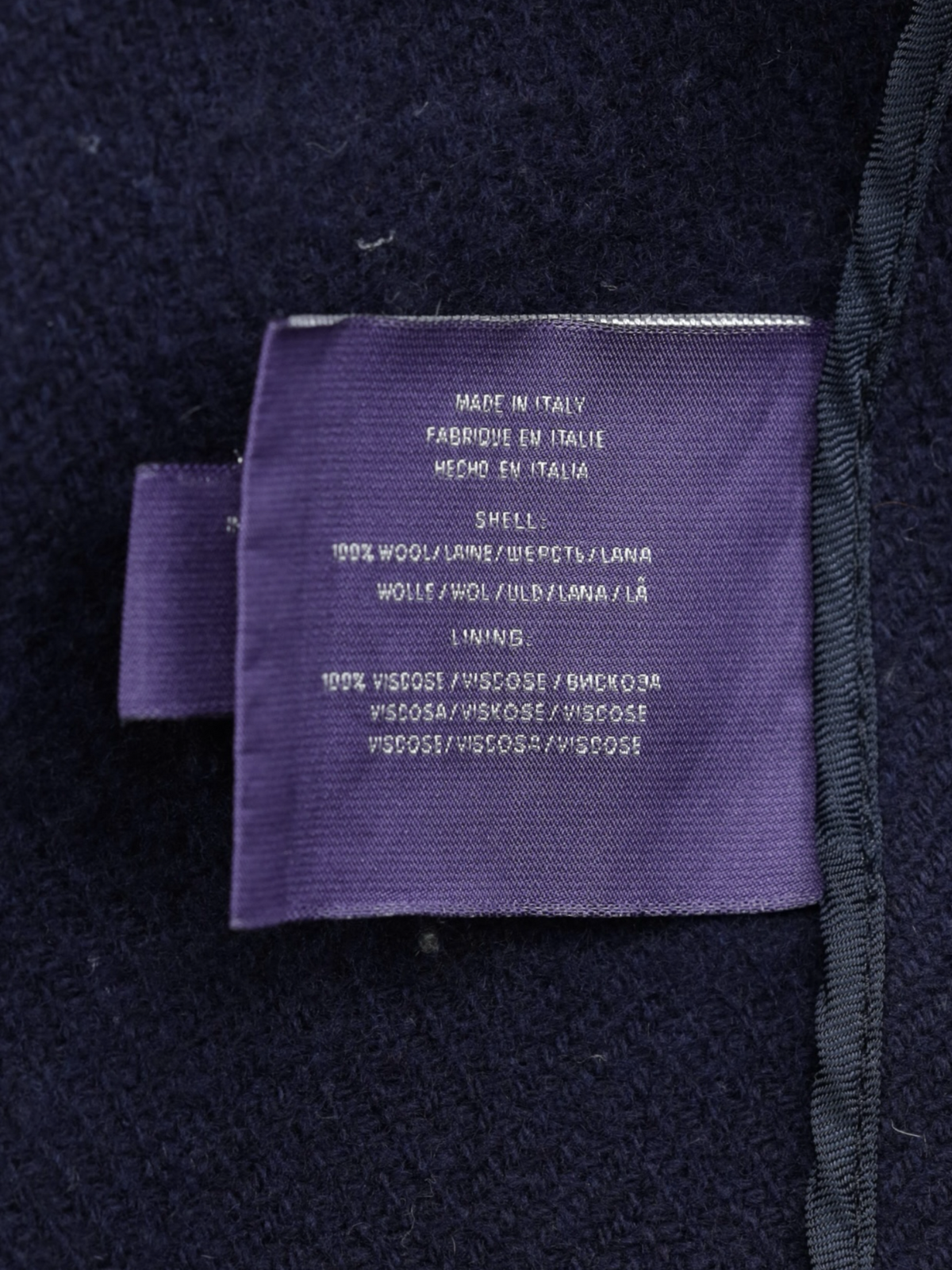 Ralph Lauren Purple Label Navy Wool Herringbone Italian-Made Peacoat