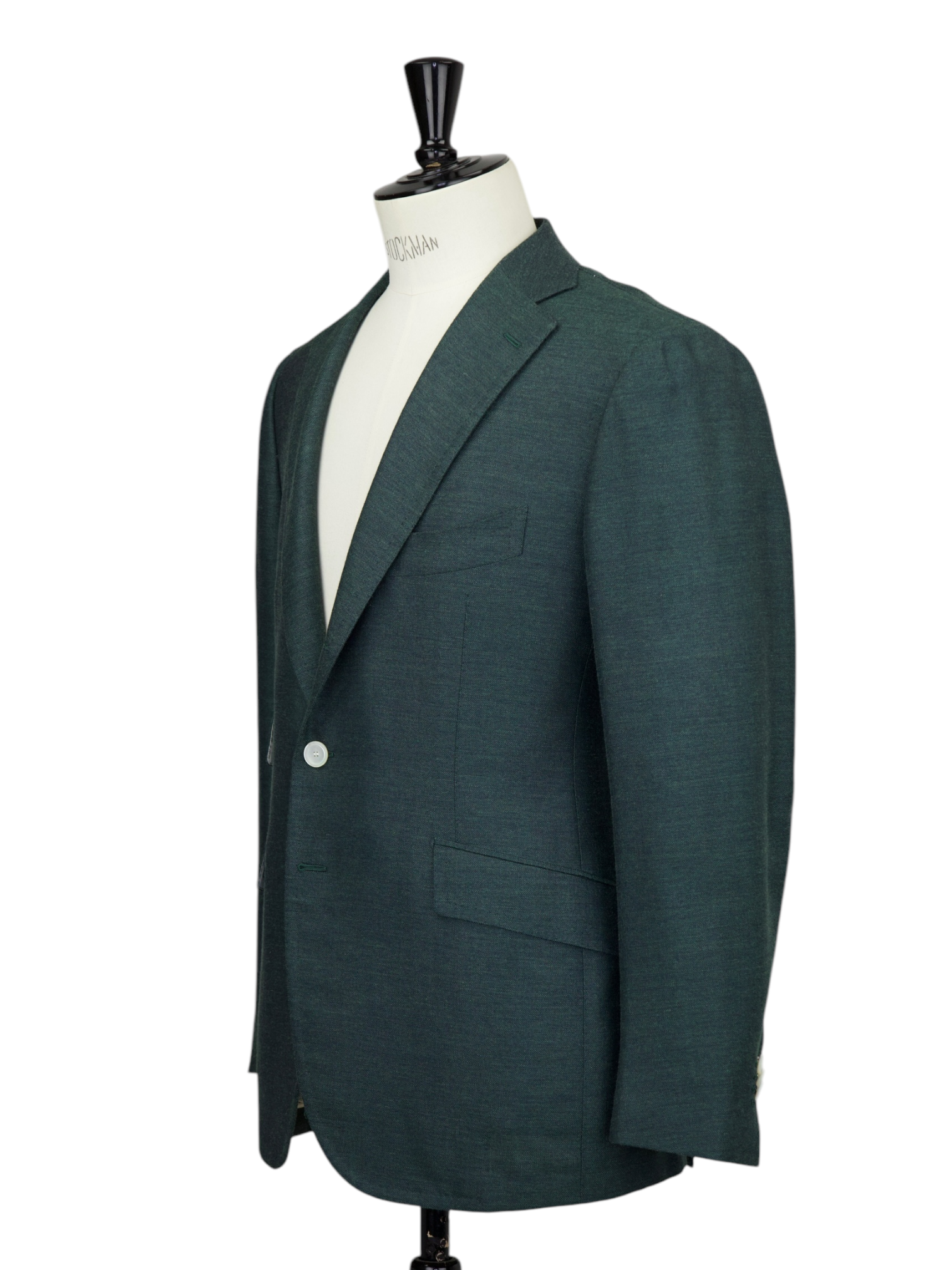 Cesare Attolini Bottle Green Wool, Silk & Linen Hopsack Jacket