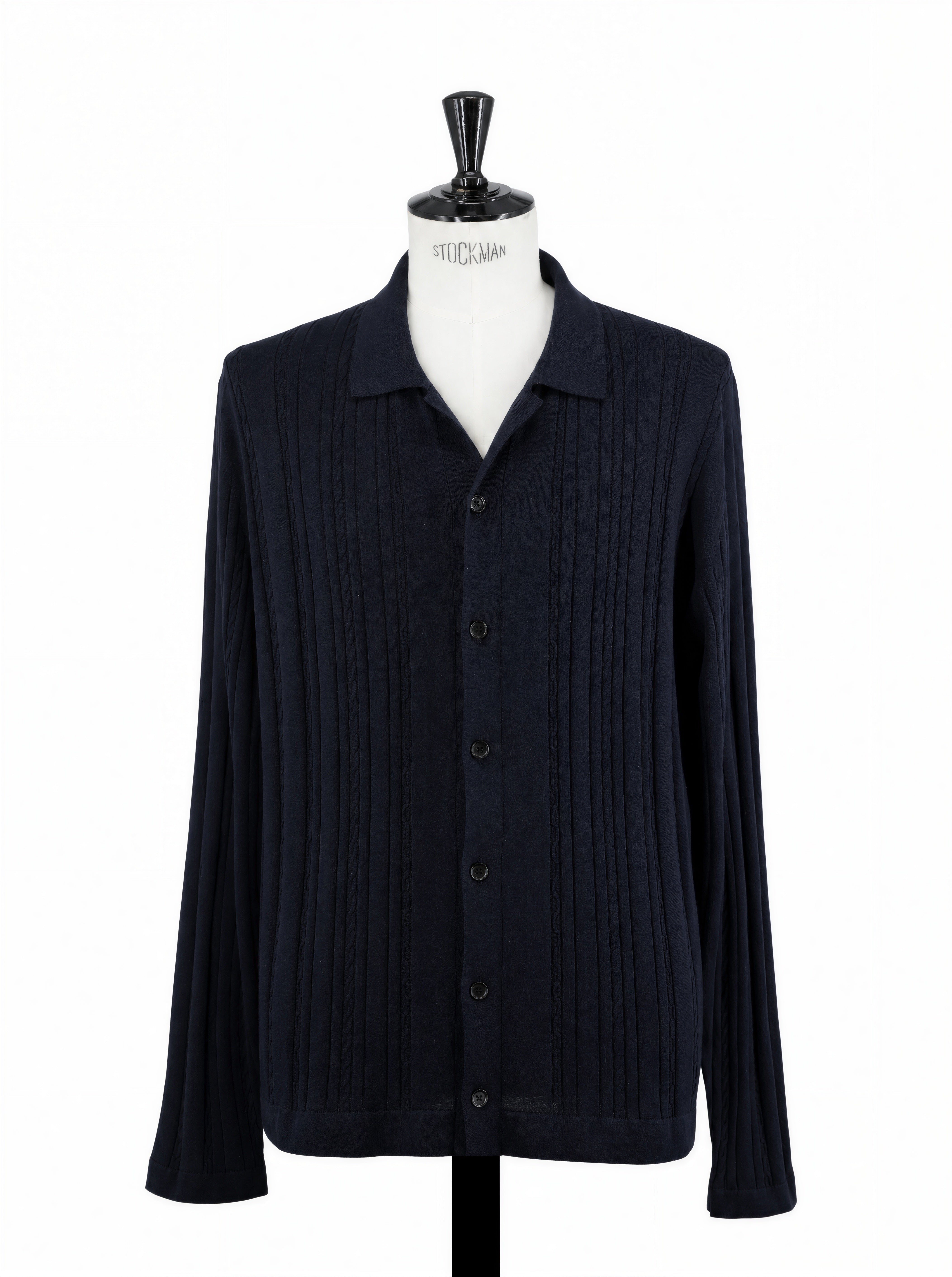 Maurizio Baldassari Navy Silk & Cotton Cable-Knitted Cardigan Shirt