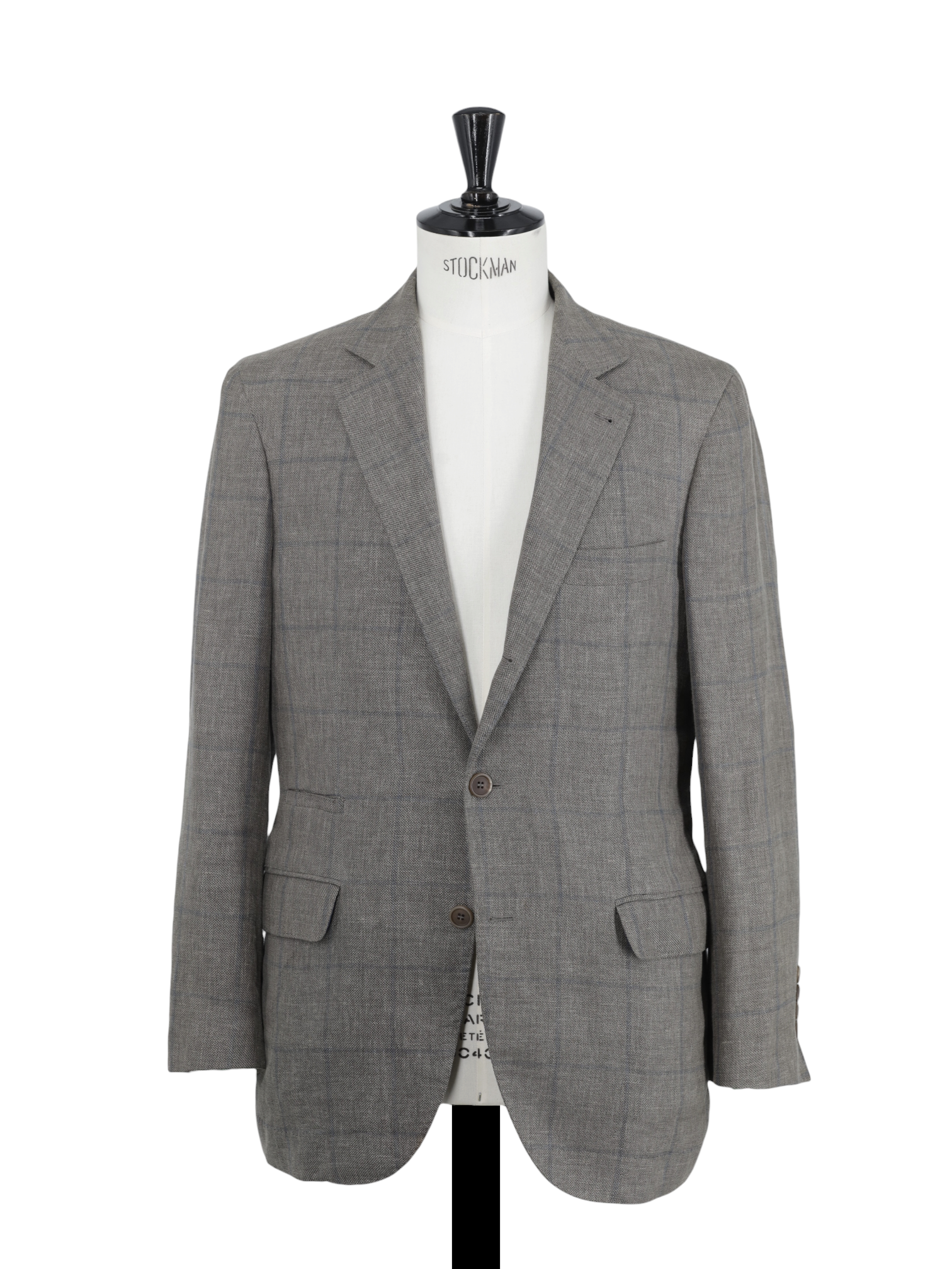 Brunello Cucinelli Light Brown & Chambray Blue Linen, Wool & Silk Windowpane Jacket