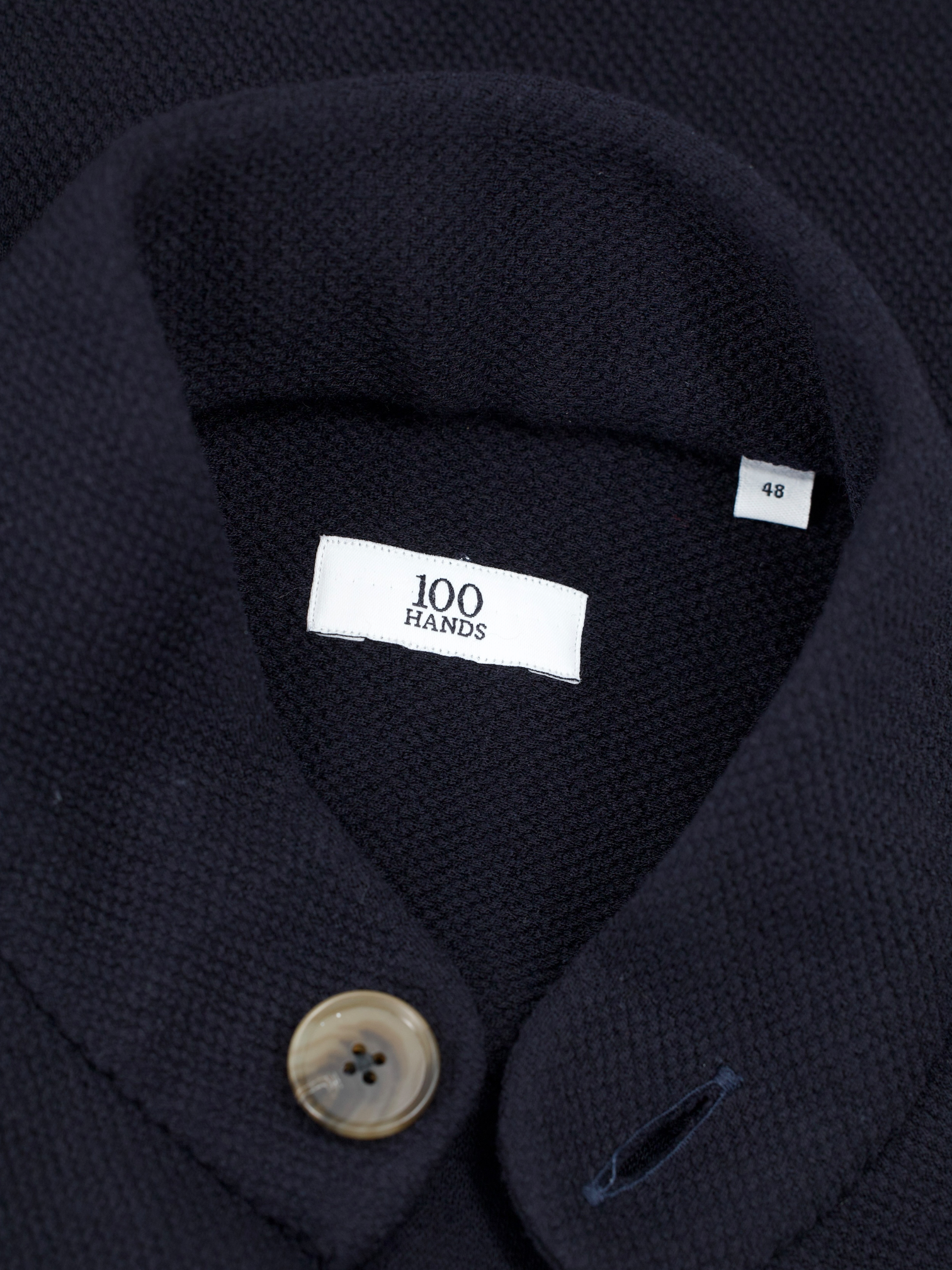 100 Hands Black Piqué-Knitted Wool Mandarin-Collar Traveller Jacket