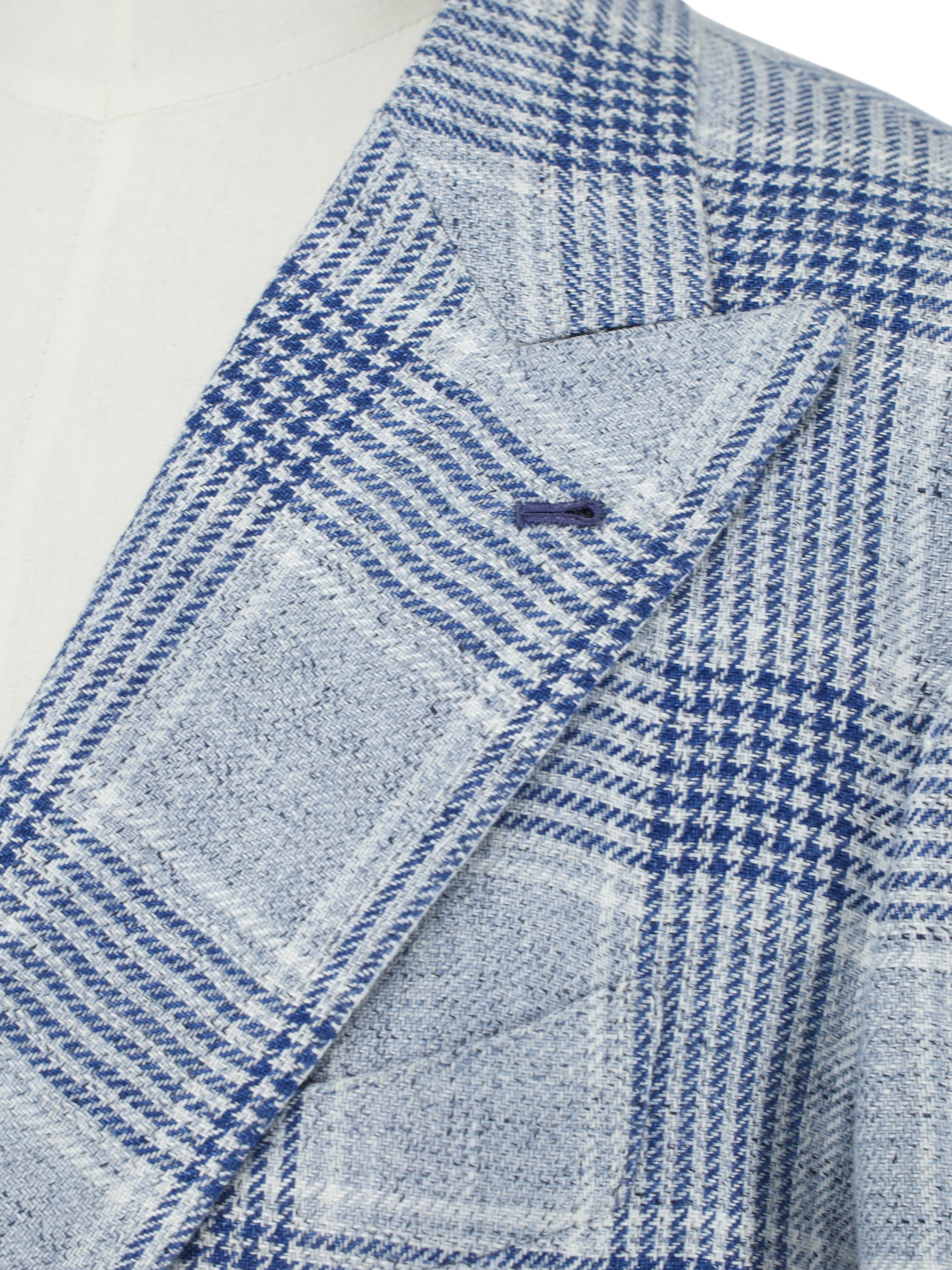 Orazio Luciano Steel & Denim Blue Double-Breasted Linen Glenplaid Jacket