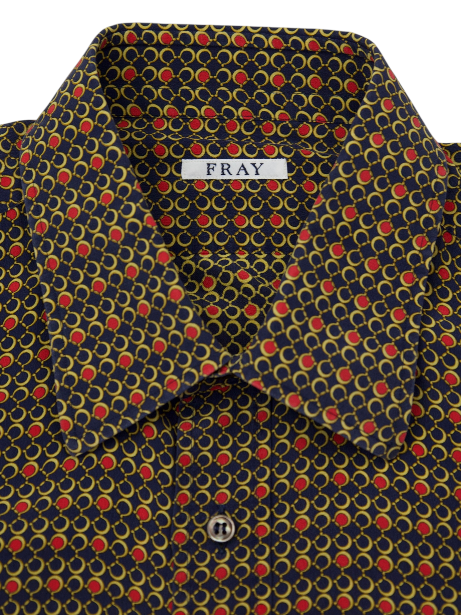 Fray Navy Geometric Pure Silk Chain-Link Motif Shirt